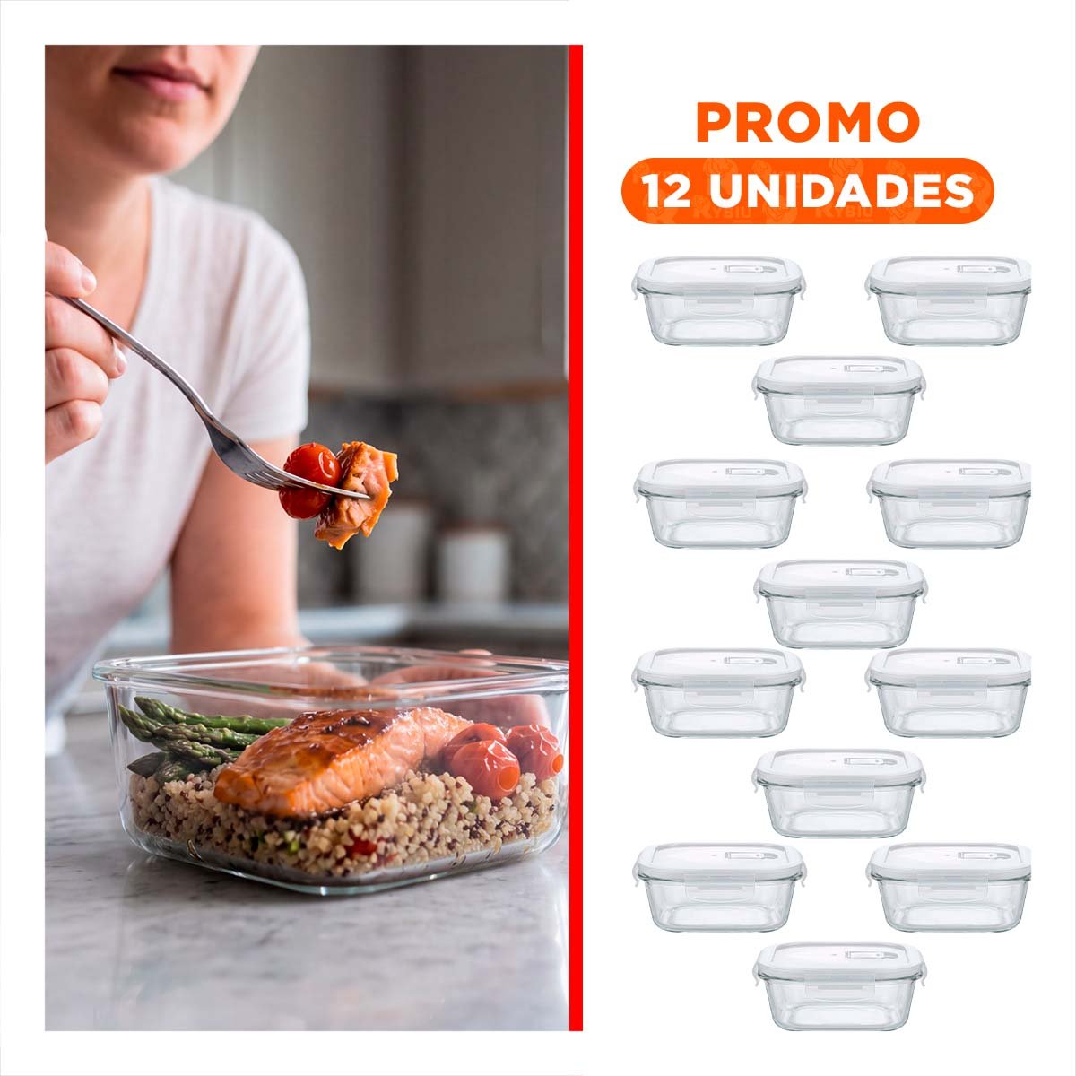 PACK12 TAPER PARA REFRIGERADORA DE VIDRIO 800 ML CUADRADO TRANSPARENTE - 1