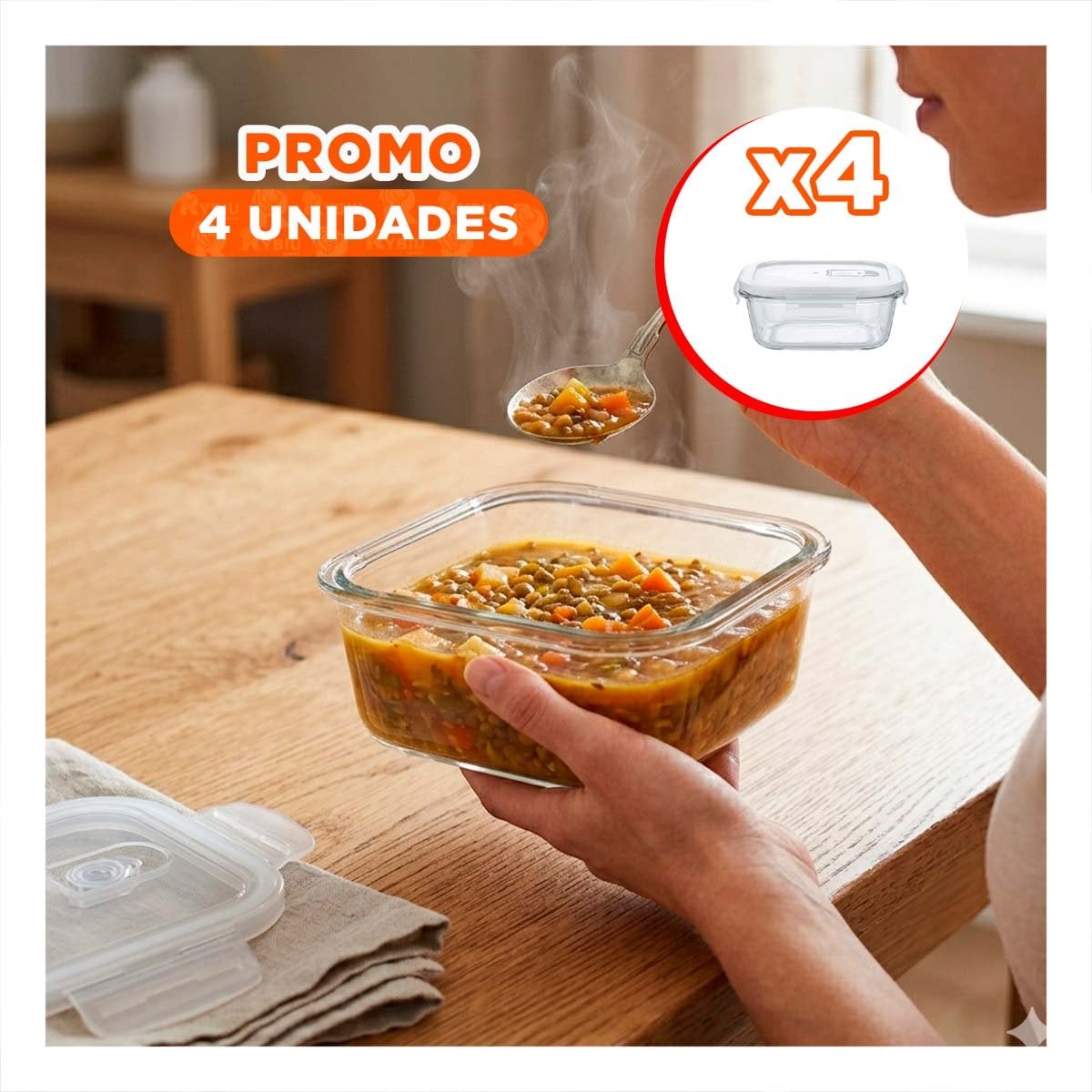 PACK4 ENVASE CUADRADO DE VIDRIO 800 ML TRANSPARENTE LINEA BLANCA DE USO DIARIO YREGALO STICKER - 1