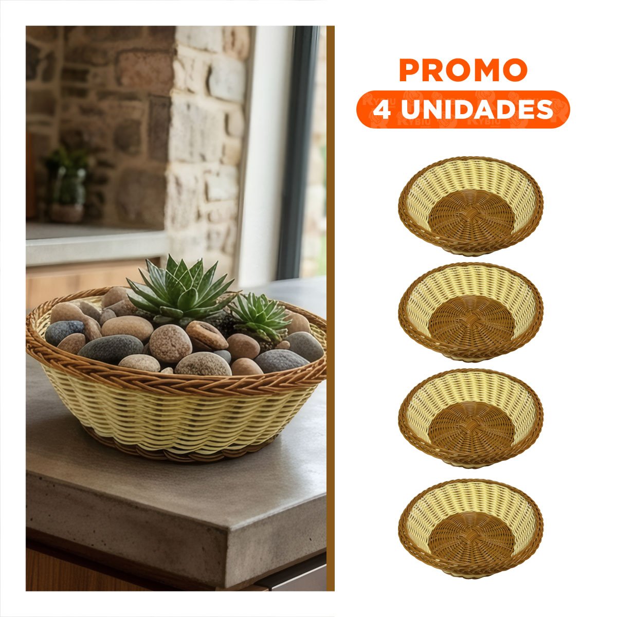 PACK4 CANASTA PARA ORGANIZACION TEJIDA MOSTAZA Y MARRON CIRCULAR 25X8CM - 1