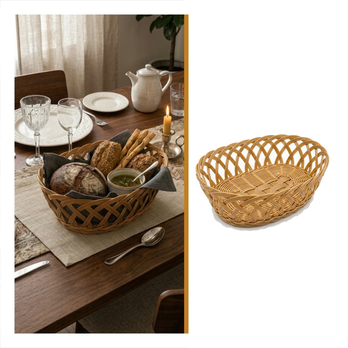 CESTA DECORATIVA PARA HOGAR MOSTAZA OVALADA 29,5X21X10 CM YPAPEL REGALO - 5