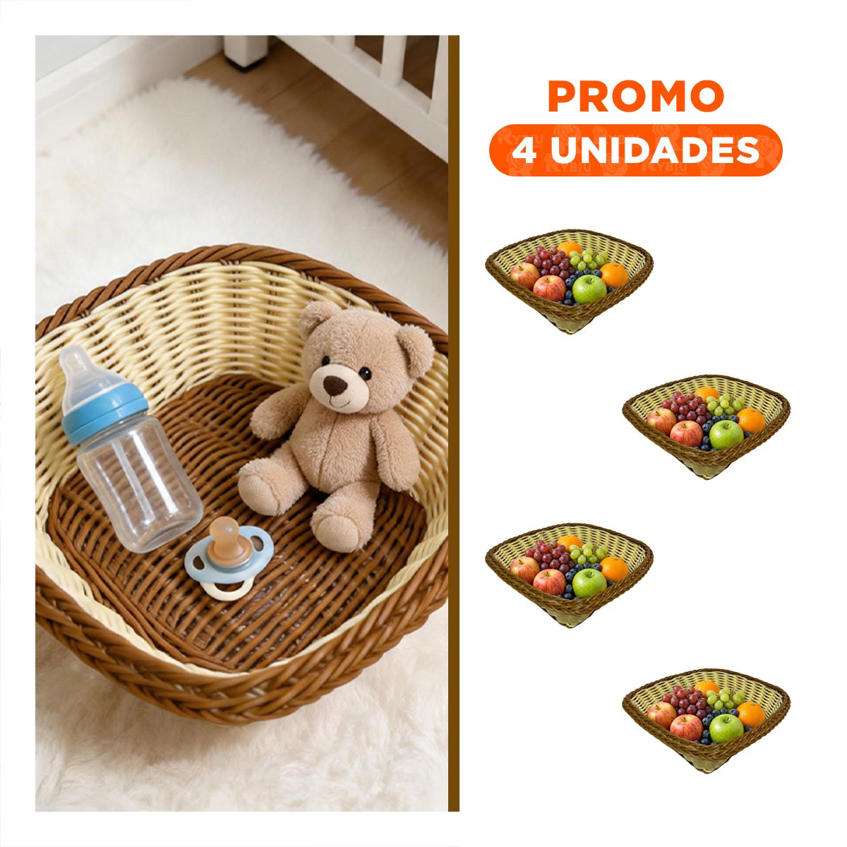 PACK4 CANASTA PARA ORGANIZACION TEJIDA MOSTAZA Y MARRON CUADRADA 24X8CM - 1