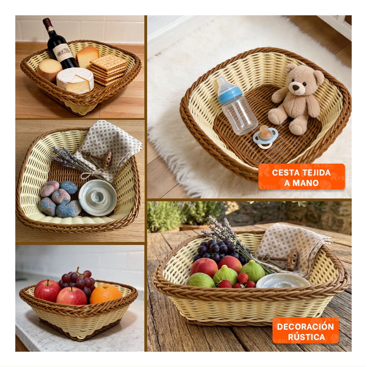 CESTA DECORATIVA PARA HOGAR MOSTAZA Y MARRON CUADRADA 24X8CM YPAPEL REGALO - 3