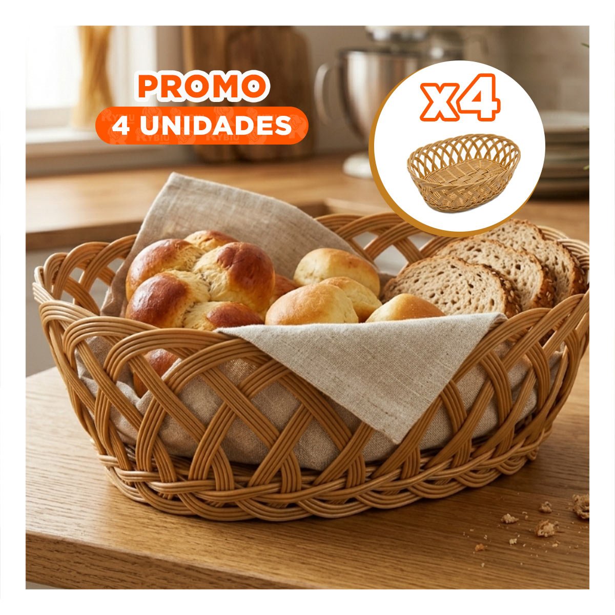 PACK4 CANASTILLA DECORATIVA CON TEJIDOS ABIERTOS COLOR MOSTAZA 29,5X21X10 CM YREGALO STICKER - 1