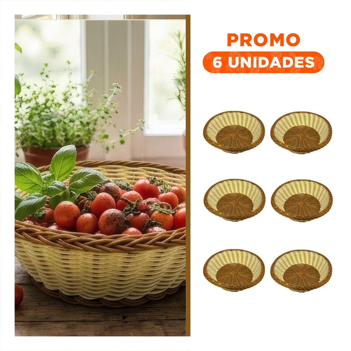 PACK6 CANASTILLA DE ALMACENAMIENTO CIRCULAR MOSTAZA Y MARRON 25X8CM YREGALO STICKER - 1