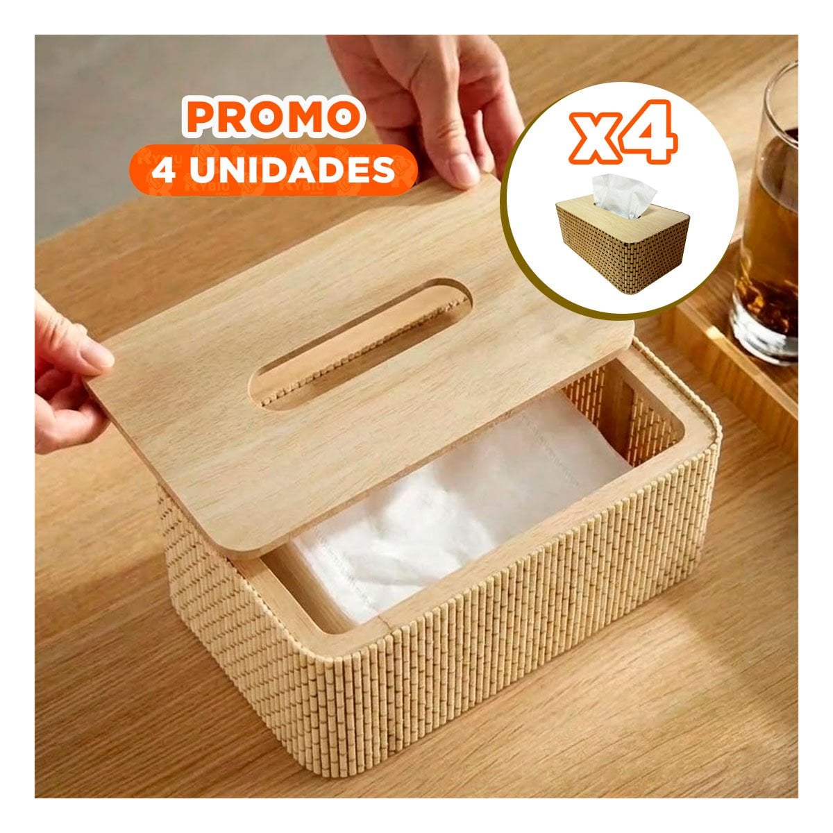 PACK4 PORTASERVILLETAS DECORATIVO BAMBU CUADRITOS MOSTAZA 21X13X8 CM YPAPEL REGALO - 1