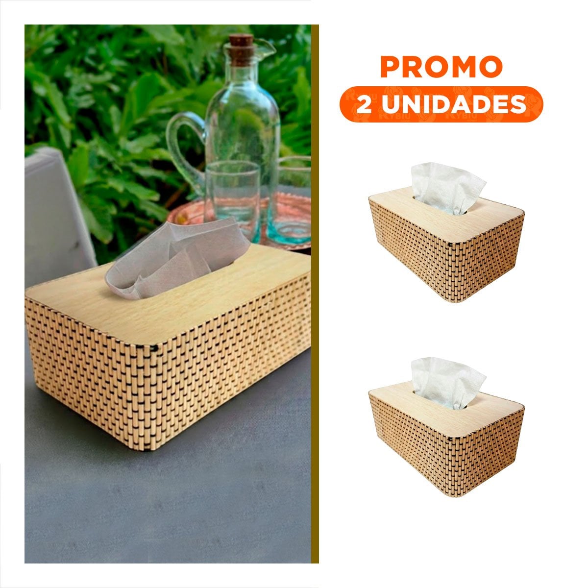 PACK2 SUJETADOR PARA SERVILLETAS BAMBU CUADRITOS MOSTAZA CLARO 21X13X8 CM YREGALO STICKER - 1