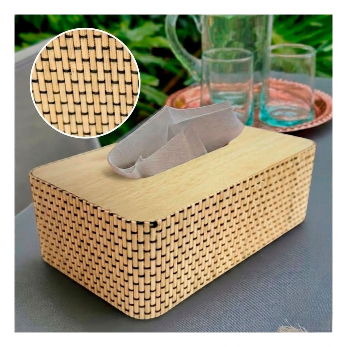 SERVILLETERO BAMBU CUADRITOS COLOR MOSTAZA CLARO PARA MESA 21X13X8 CM - 3