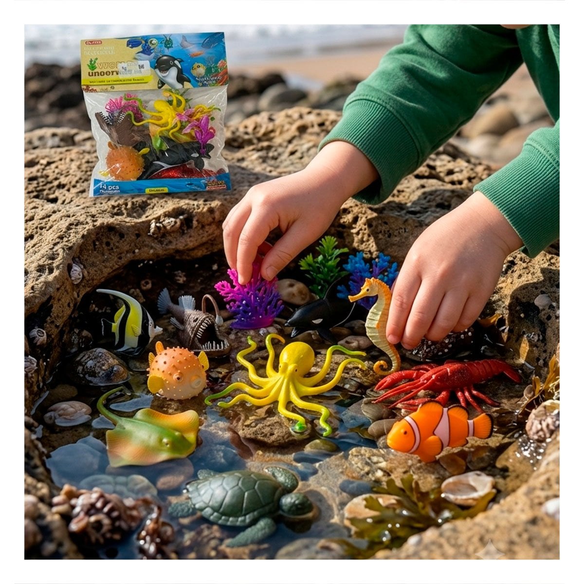 SET DE ANIMALES MARINOS 14 PZS MULTICOLOR PARA JUEGO EDUCATIVO INFANTIL - 1