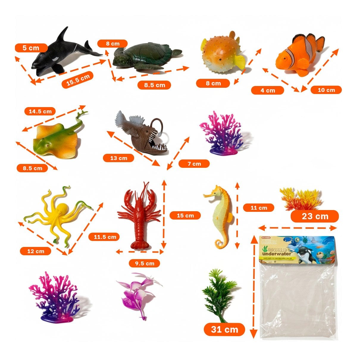 SET DE ANIMALES MARINOS 14 PZS MULTICOLOR PARA JUEGO EDUCATIVO INFANTIL - 4