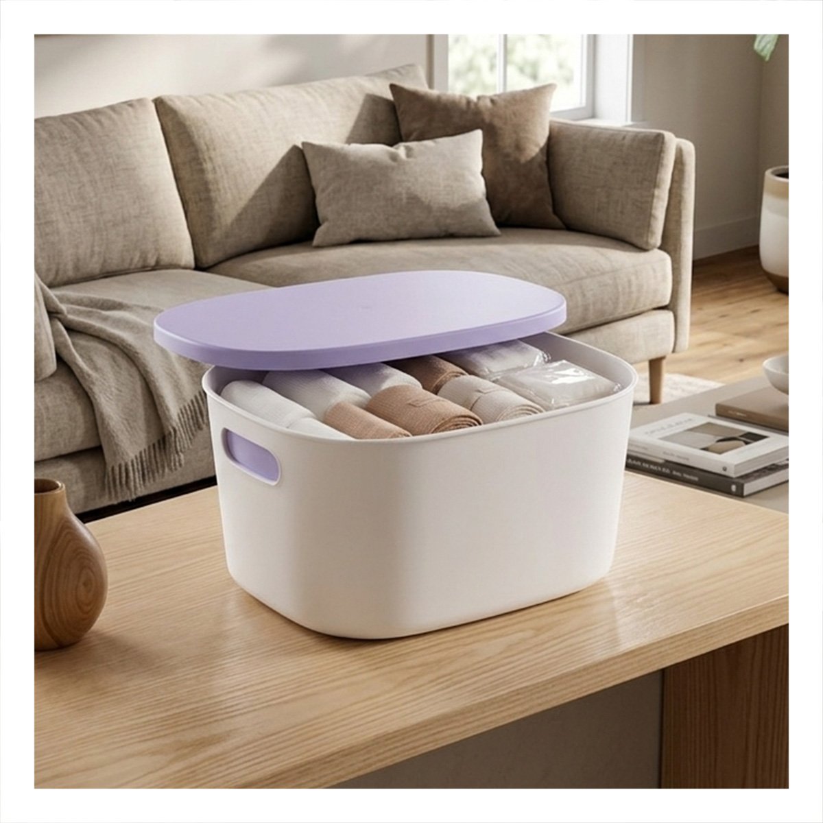 PACK2 BAUL PARA ORGANIZACION 26,5X22X15,4 CM CON TAPA COLOR LILA Y BLANCO - 3