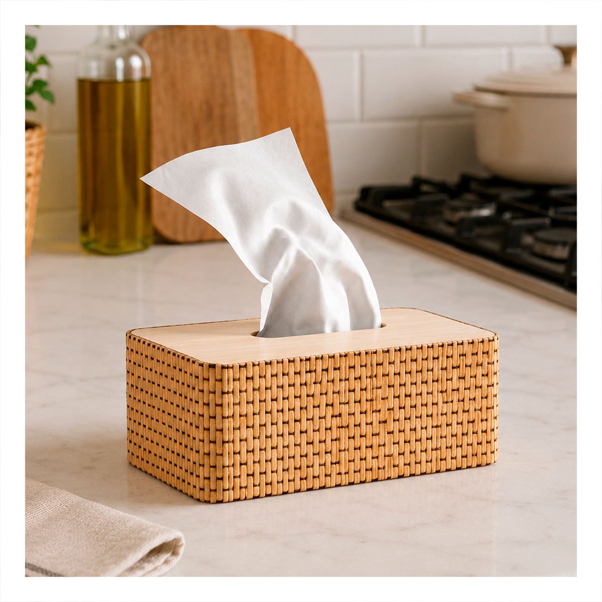 PACK2 PORTASERVILLETAS BAMBU CUADRITOS COLOR MOSTAZA CLARO PARA COCINA 21X13X8 CM - 5