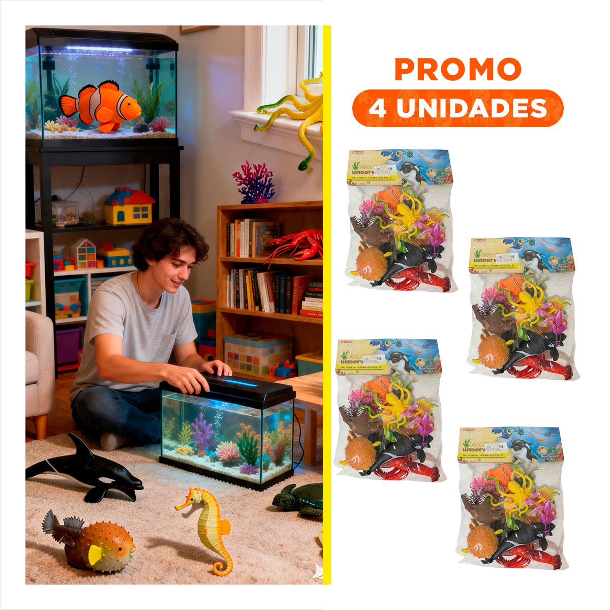 PACK4 SET DE FIGURAS ANIMALES MARINOS 14 PZS MULTICOLOR PARA NINOS EN CASA - 1