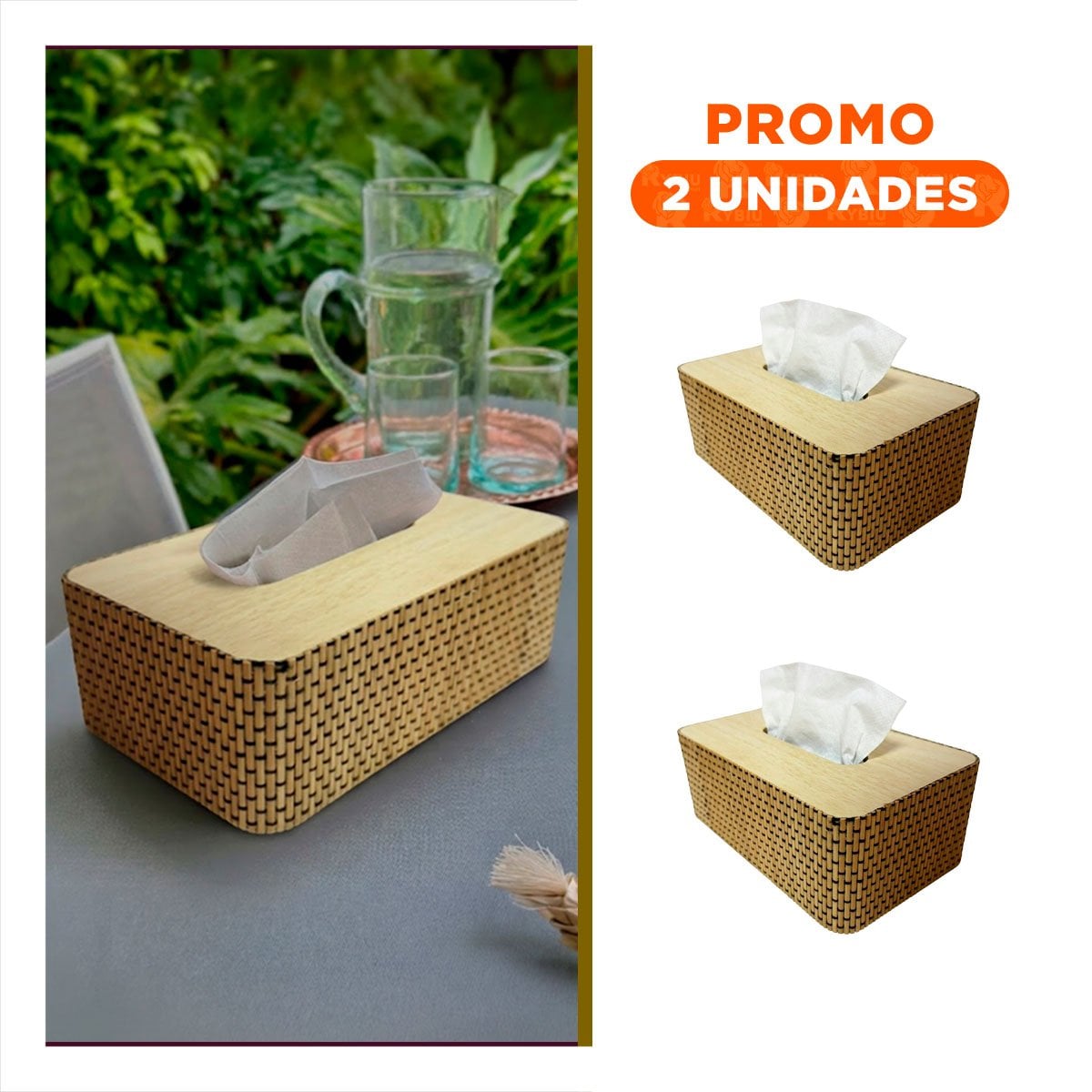 PACK2 SUJETADOR PARA SERVILLETAS BAMBU CUADRITOS COLOR MOSTAZA 21X13X8 CM YREGALO STICKER - 1