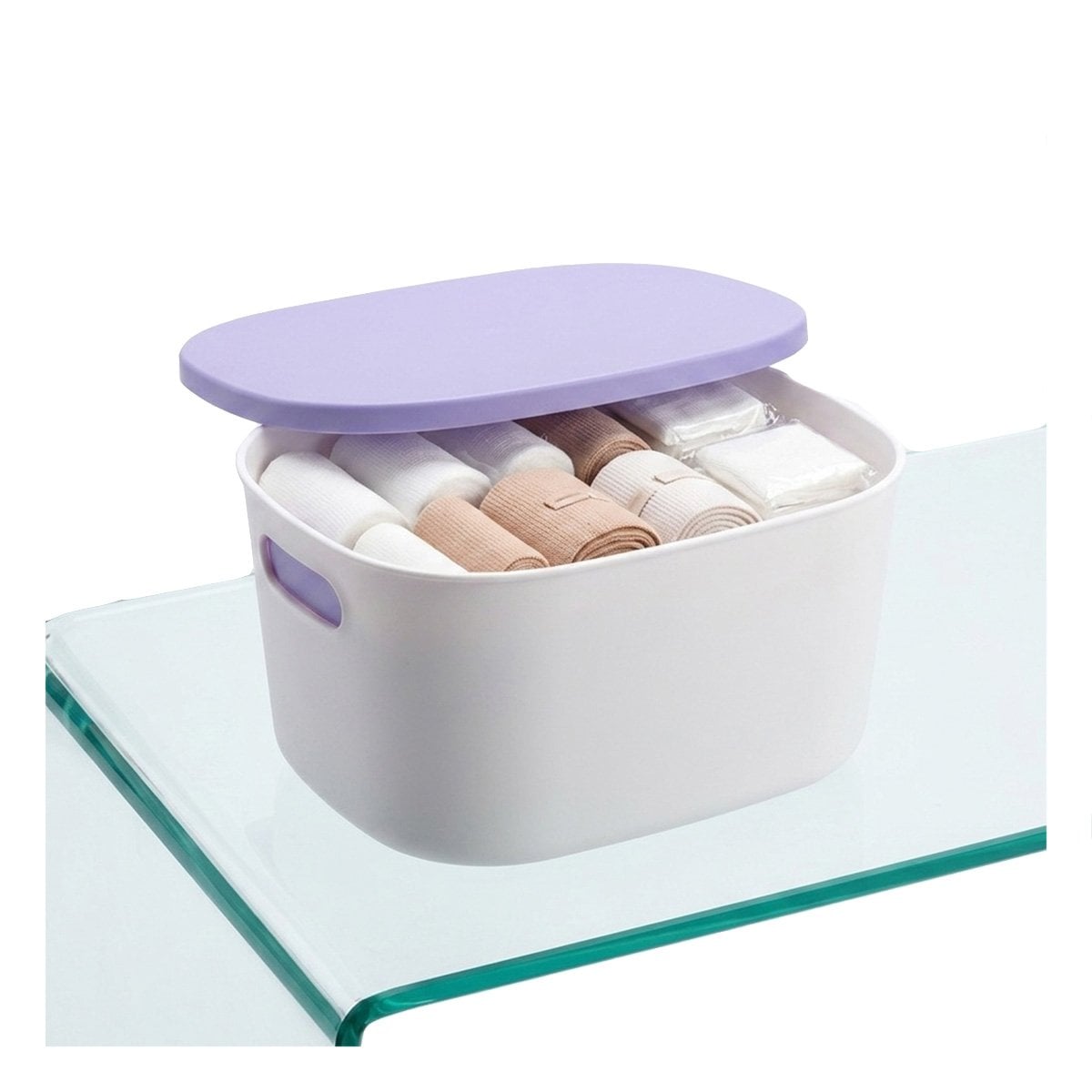 PACK2 RECIPIENTE COLOR LILA Y BLANCO CON TAPA PLASTICO 26,5X22X15,4 CM YREGALO STICKER - 2