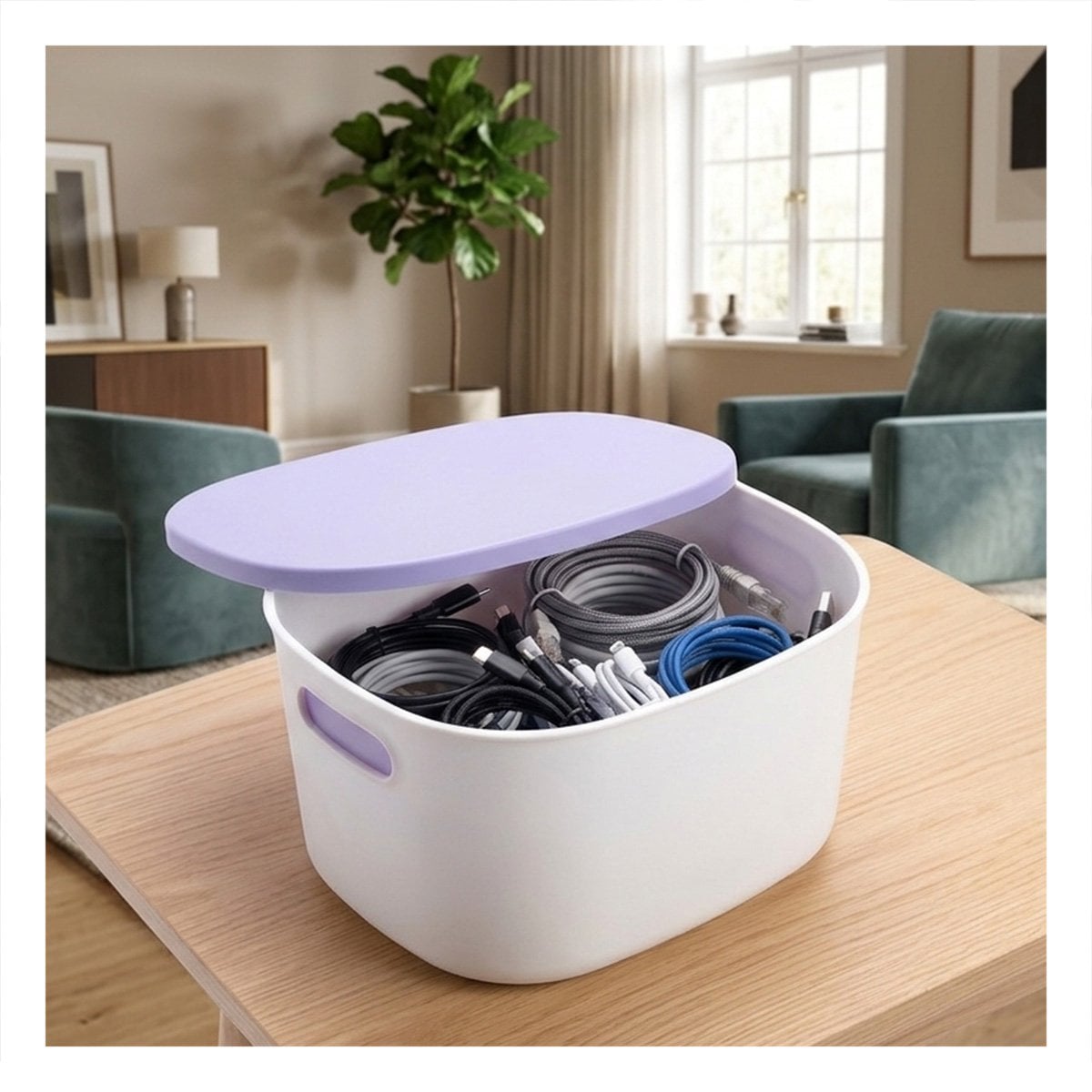 PACK6 CAJA MULTIUSO CON TAPA 26,5X22X15,4 CM PLASTICO LILA Y BLANCO - 3