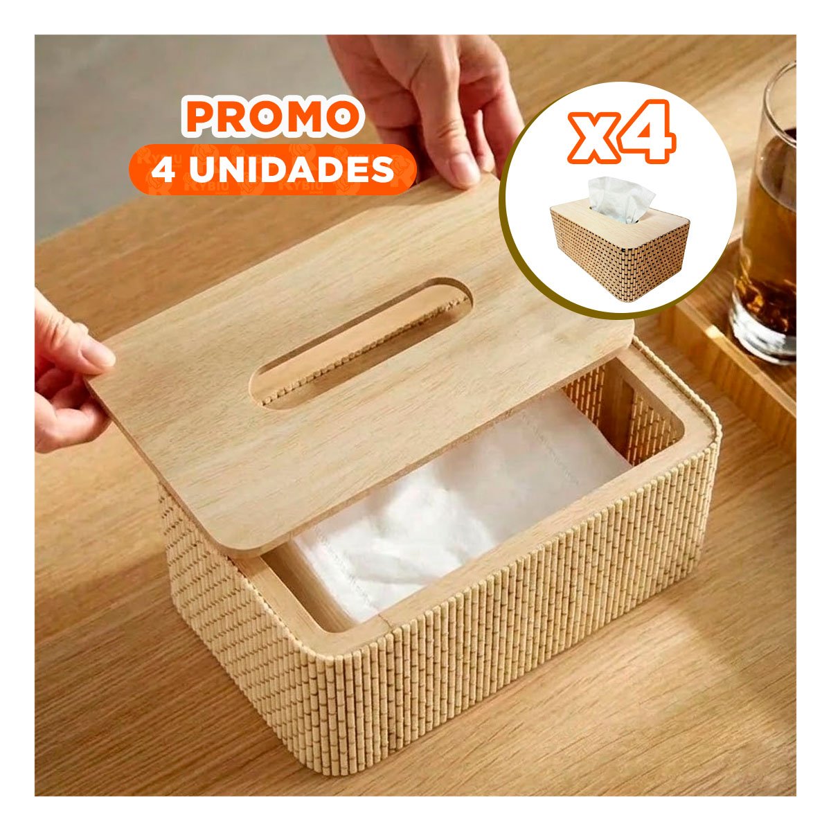 PACK4 PORTASERVILLETAS DECORATIVO BAMBU CUADRITOS MOSTAZA CLARO 21X13X8 CM YPAPEL REGALO - 1
