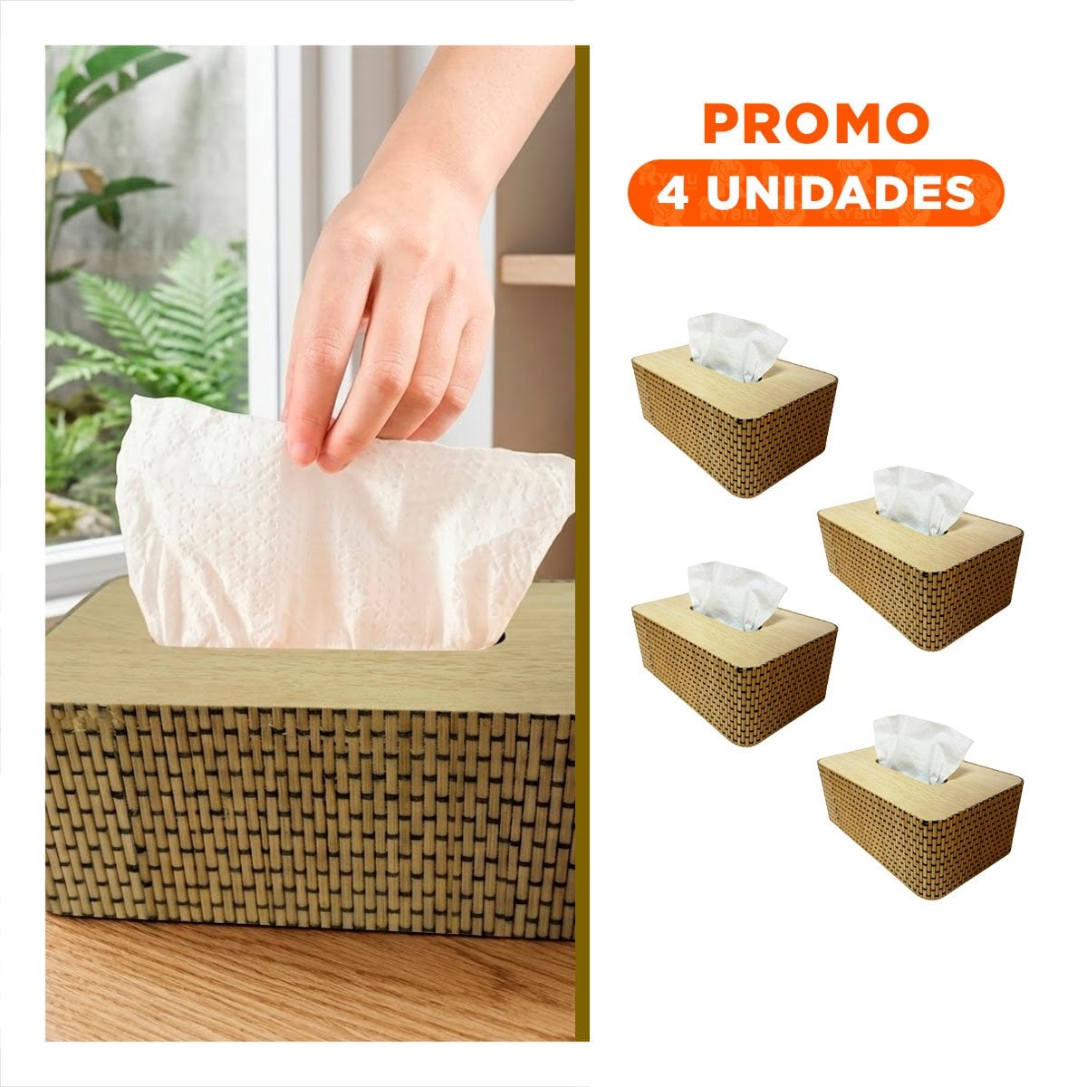 PACK4 SERVILLETERO RESISTENTE BAMBU MOSTAZA CON CUADRITOS 21X13X8 CM - 1