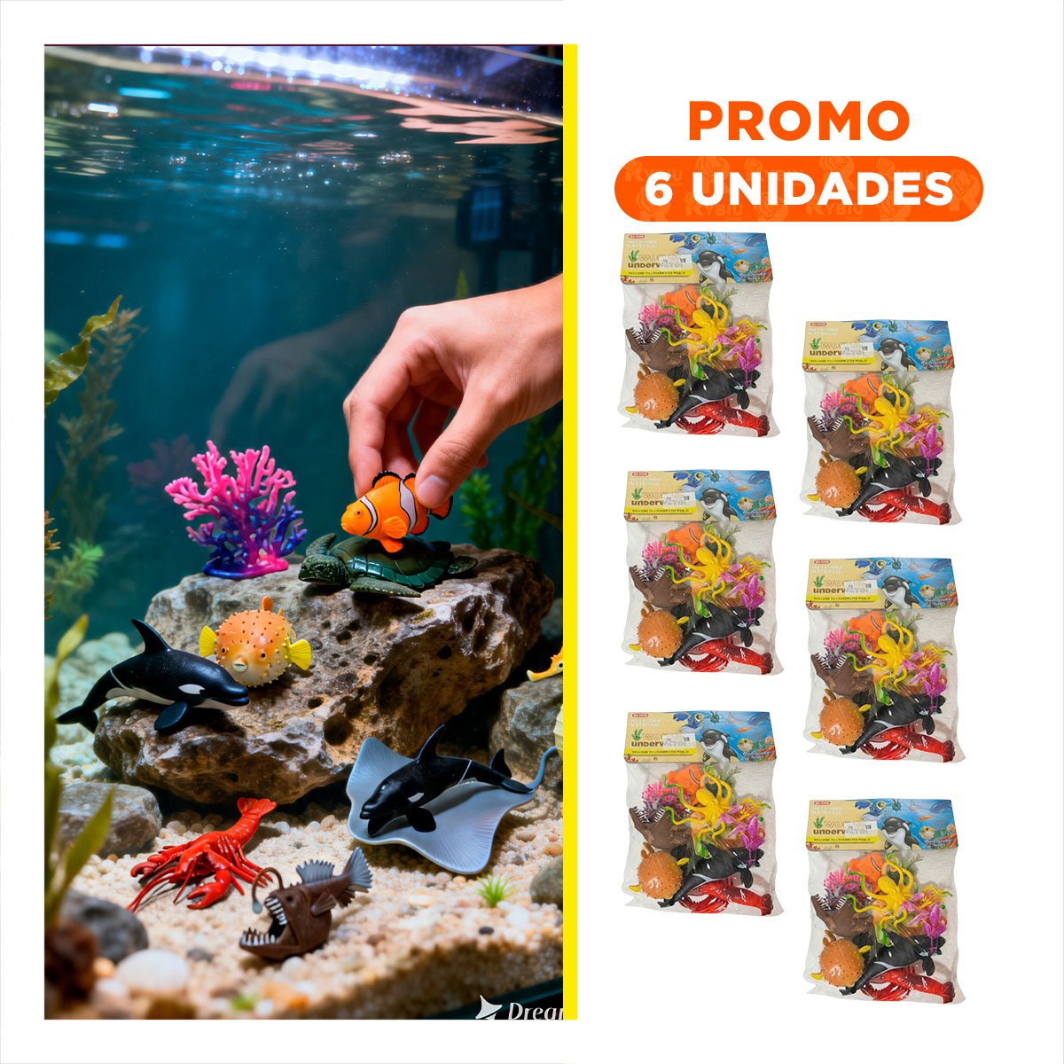 PACK6 BOLSA DE FIGURAS ANIMALES MARINOS 14 PZS MULTICOLOR PARA NINOS EN CASA YREGALO STICKER - 1