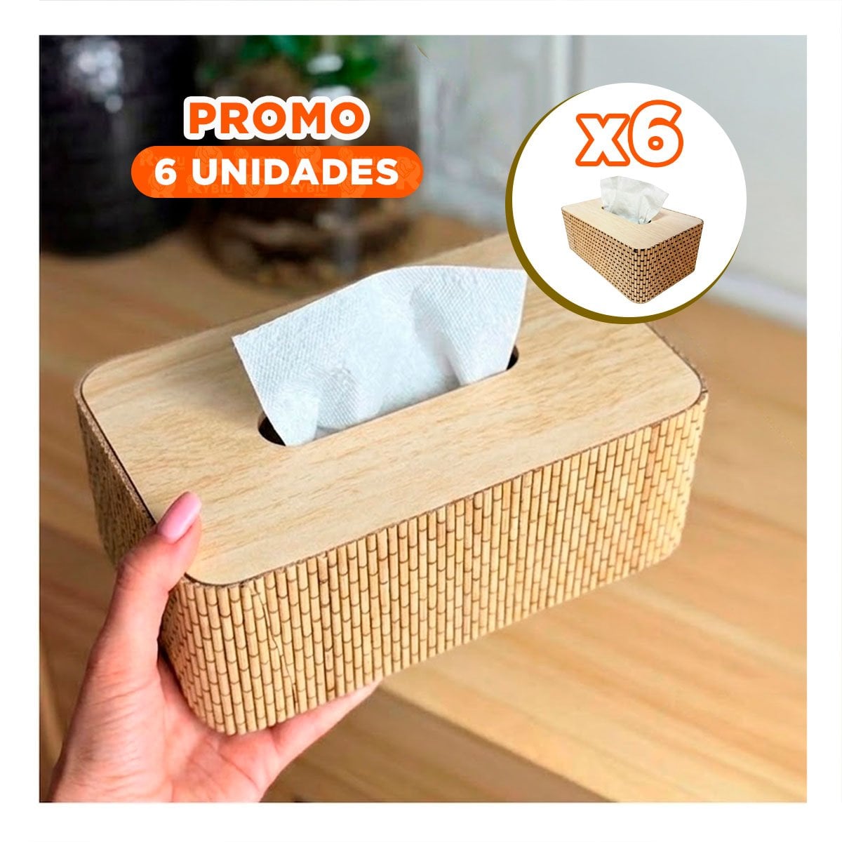 PACK6 SERVILLETERO PARA COMEDOR BAMBU CUADRITOS COLOR MOSTAZA CLARO 21X13X8 CM - 1
