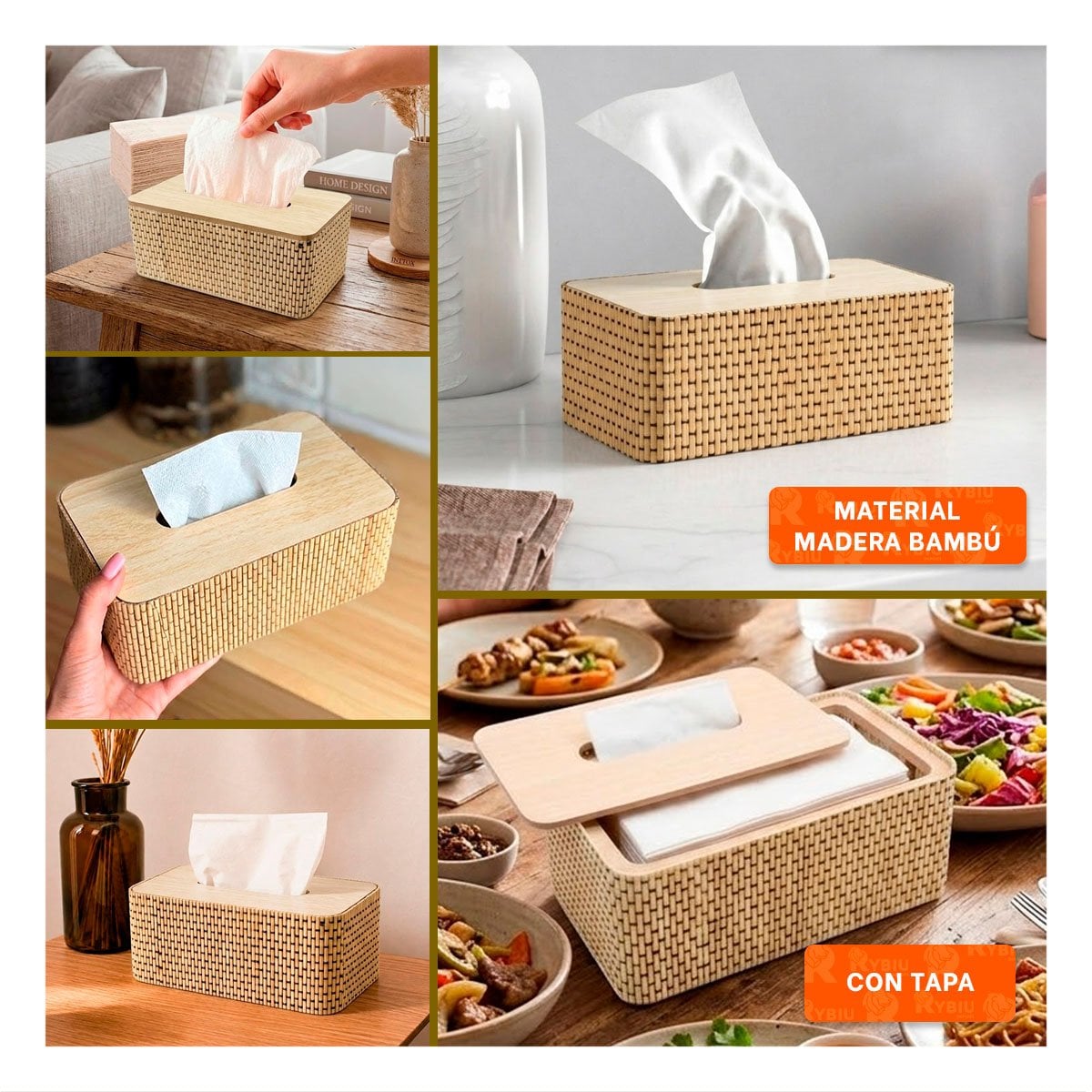 SERVILLETERO DE MESA BAMBU CUADRITOS MOSTAZA CLARO 21X13X8 CM YSTICKY - 2