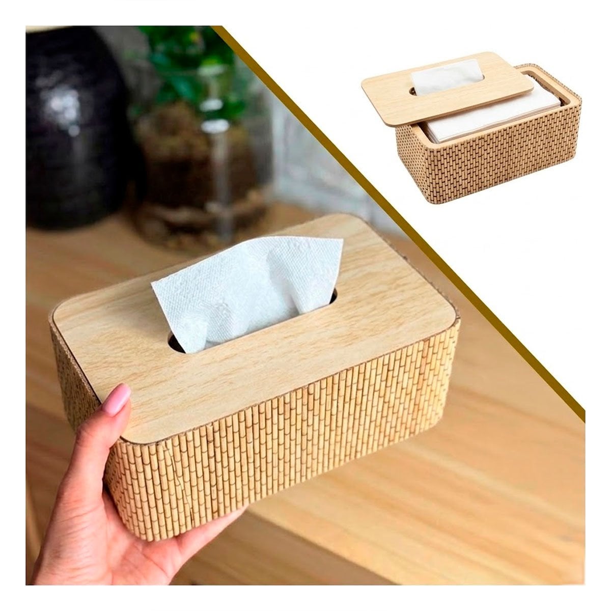 SERVILLETERO DE MESA BAMBU CUADRITOS MOSTAZA CLARO 21X13X8 CM YSTICKY - 5