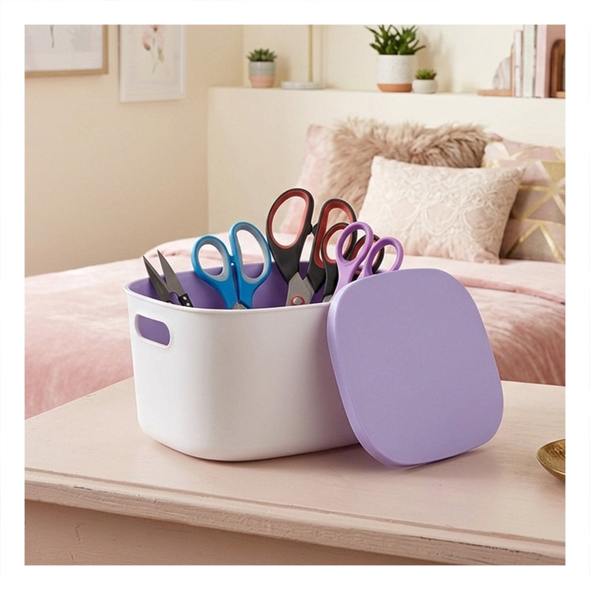 PACK4 CAJA DE ALMACENAMIENTO COLOR LILA Y BLANCO CON TAPA PARA ORGANIZACION 26,5X22X15,4 CM - 5