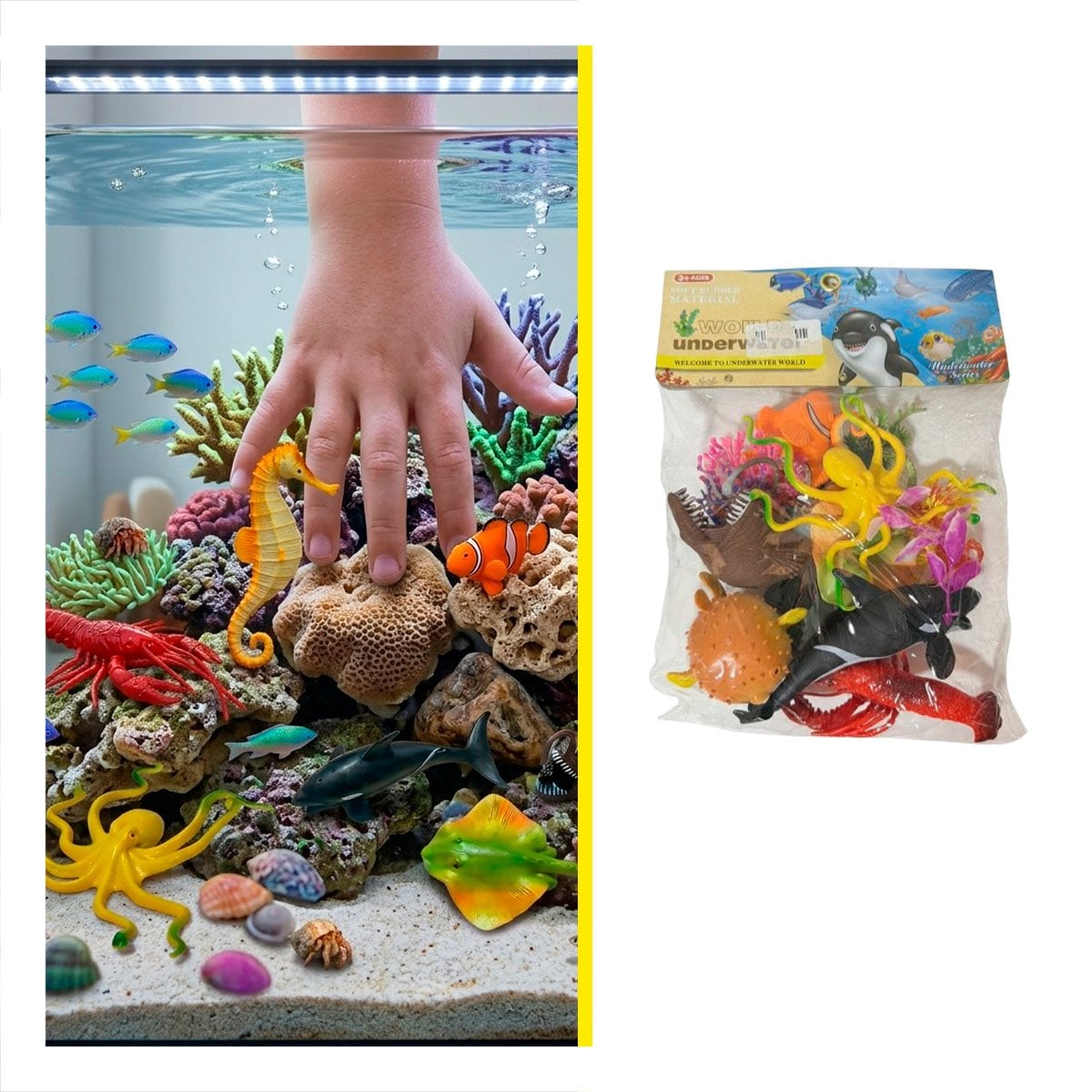 PACK4 BOLSA DIDACTICA DE ANIMALES MARINOS 14 PZS MULTICOLOR PARA USO DIARIO YPAPEL REGALO - 3