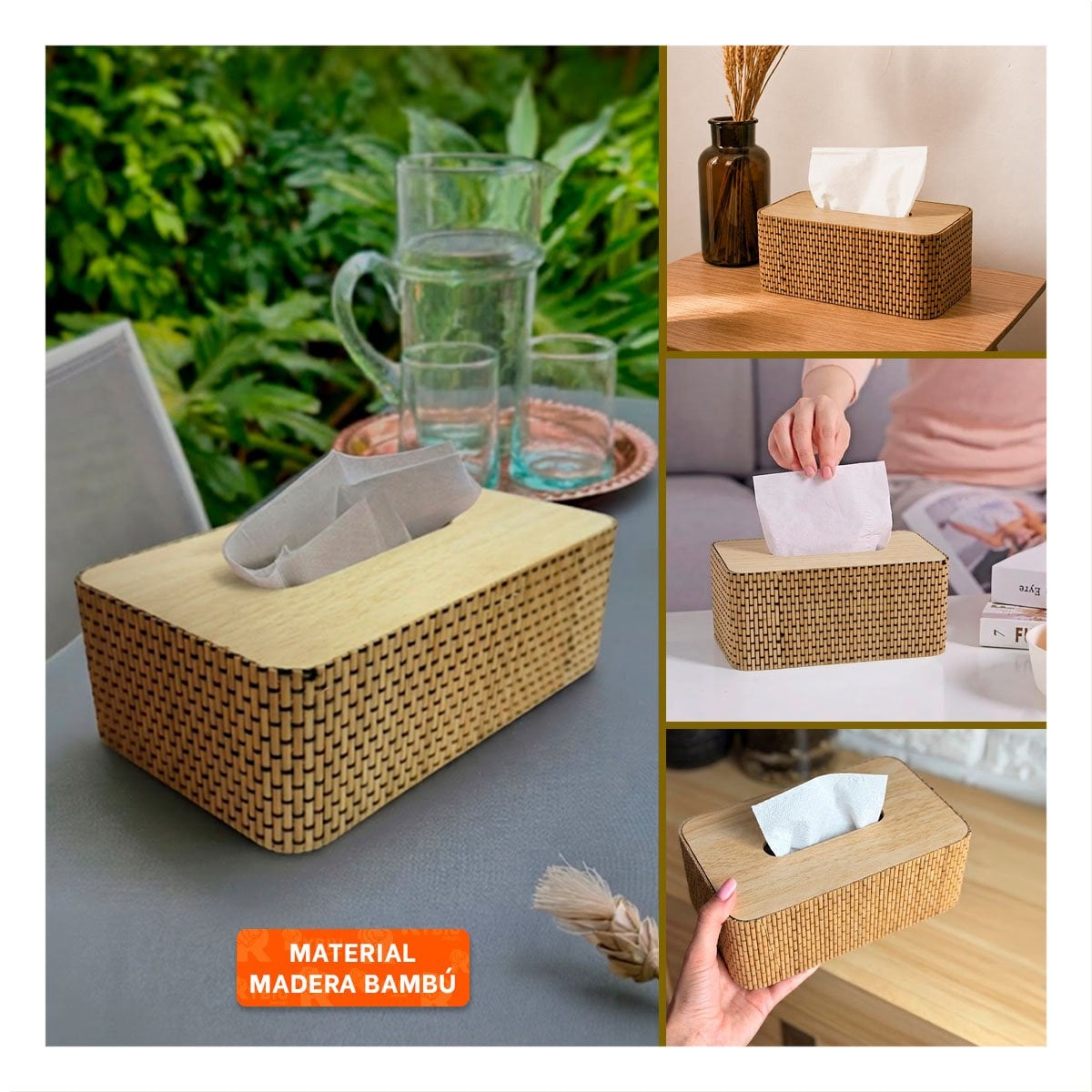 SERVILLETERO DE MESA BAMBU CUADRITOS MOSTAZA 21X13X8 CM YSTICKY - 2