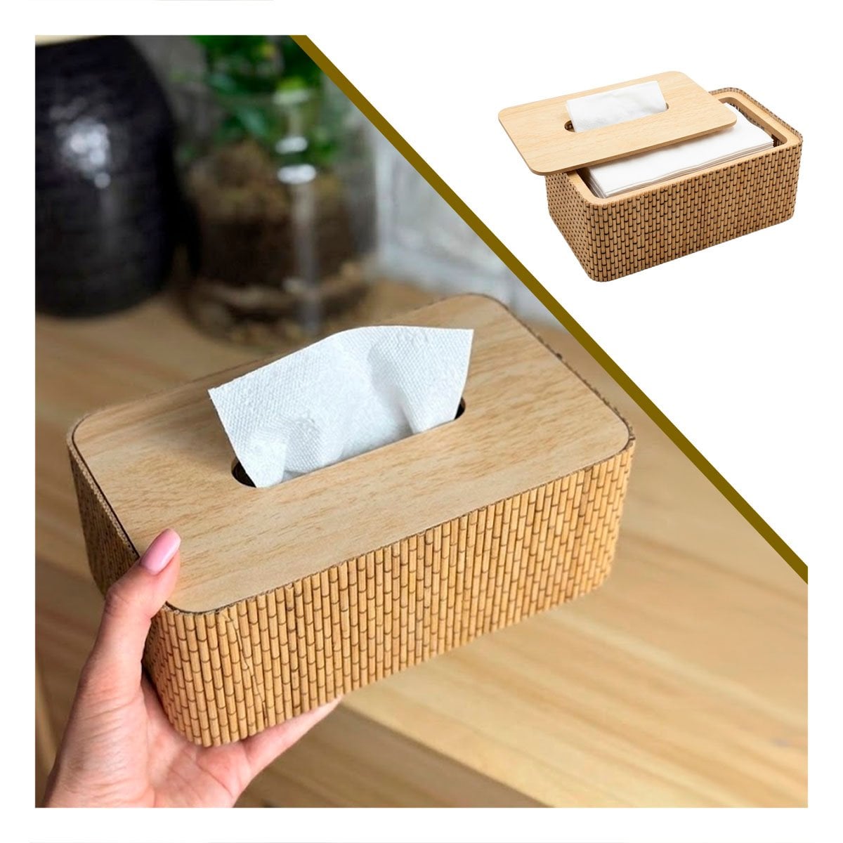 SERVILLETERO DE MESA BAMBU CUADRITOS MOSTAZA 21X13X8 CM YSTICKY - 5