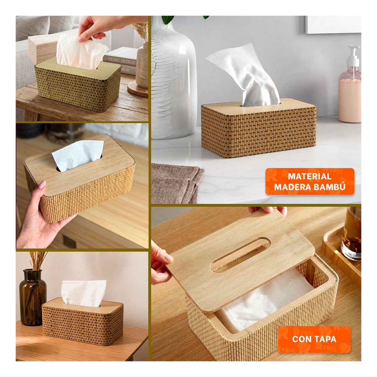 SERVILLETERO BAMBU CUADRITOS COLOR MOSTAZA PARA MESA 21X13X8 CM - 2