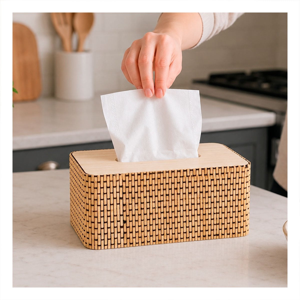 PACK4 SERVILLETERO RESISTENTE BAMBU MOSTAZA CLARO CON CUADRITOS 21X13X8 CM - 2