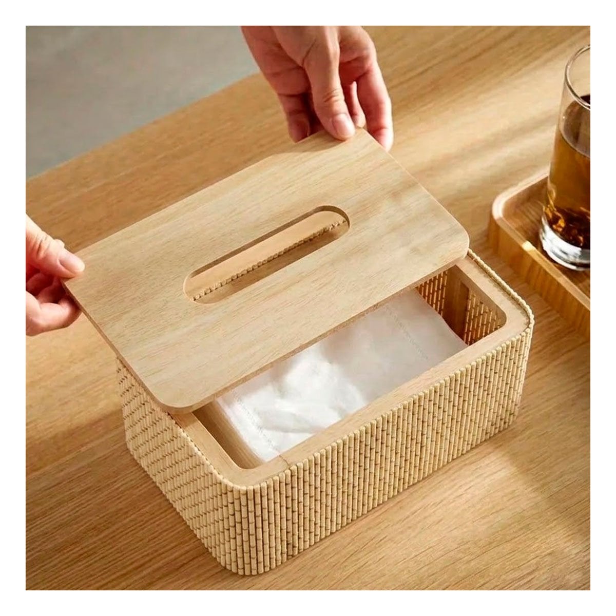 PACK4 SERVILLETERO RESISTENTE BAMBU MOSTAZA CLARO CON CUADRITOS 21X13X8 CM - 5