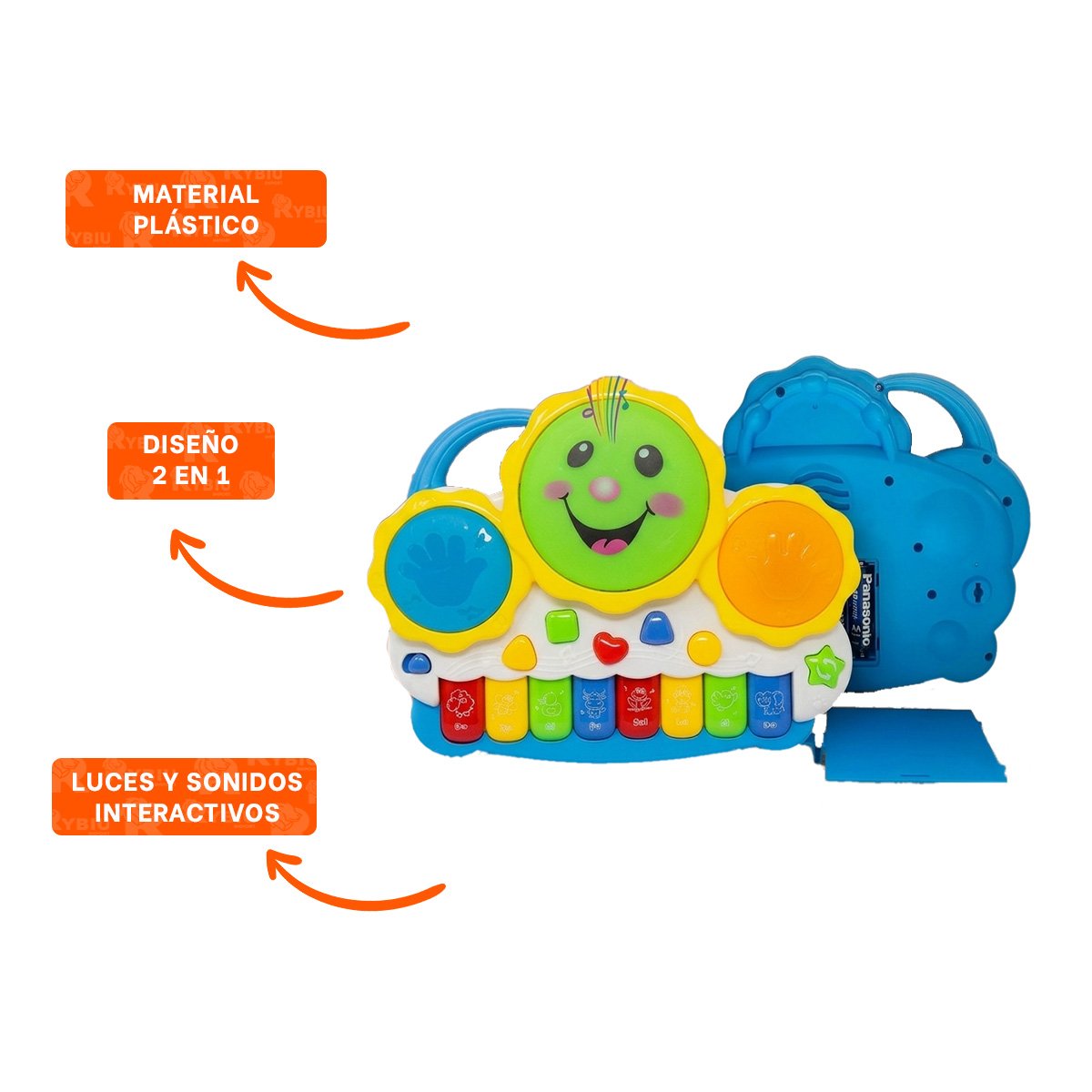PIANO ELECTRONICO INFANTIL SOL DRUM KEYBOARD AZUL Y NARANJA PARA CASA Y STICKY - 5