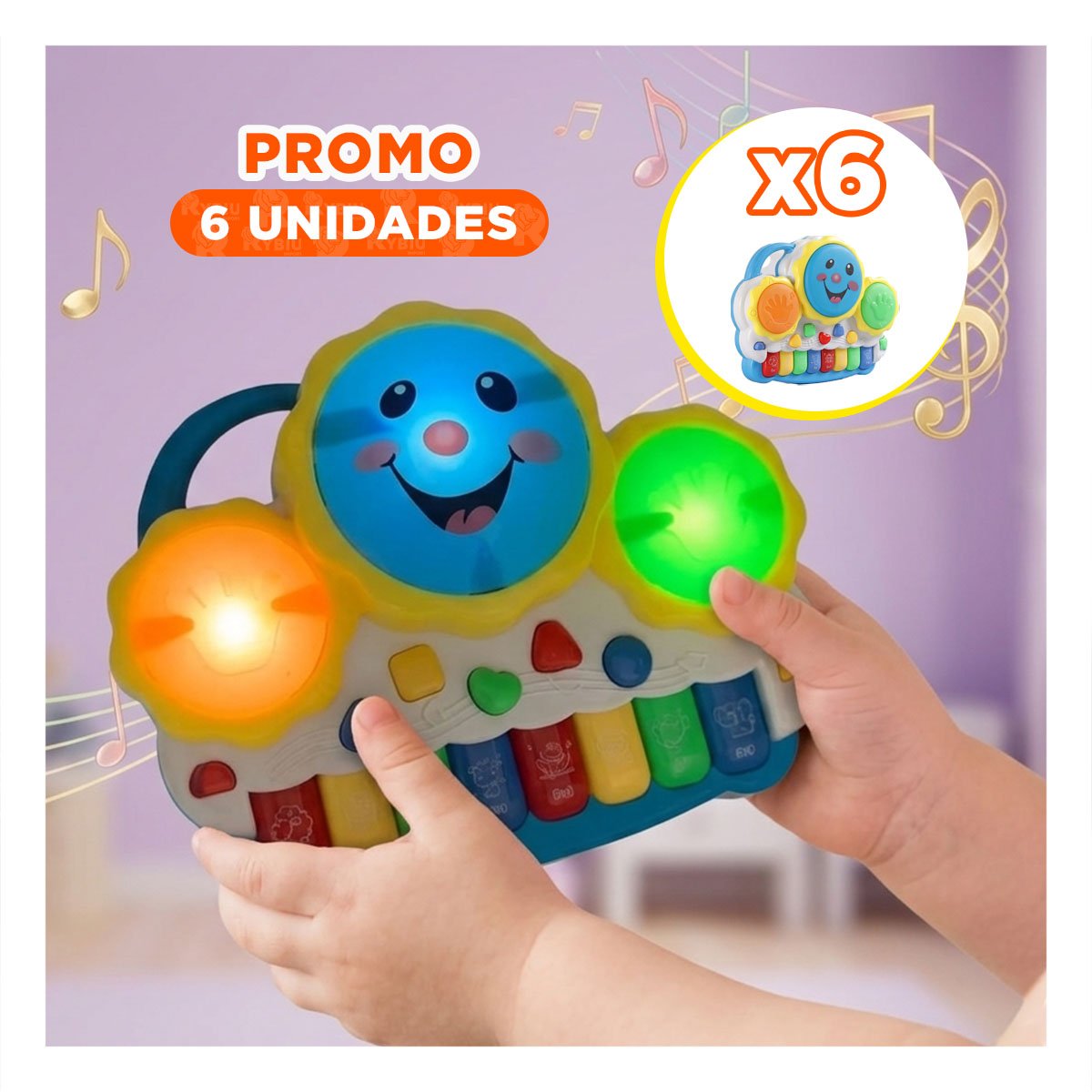 PACK6 TECLADO ELECTRONICO PARA NINOS SOL DRUM KEYBOARD VERDE Y NARANJA MUSICAL YPAPEL REGALO - 1