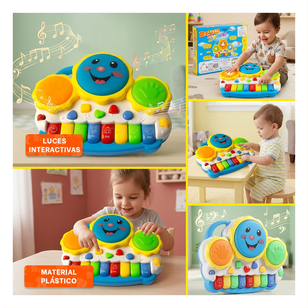 PACK6 TECLADO ELECTRONICO PARA NINOS SOL DRUM KEYBOARD VERDE Y NARANJA MUSICAL YPAPEL REGALO - 3