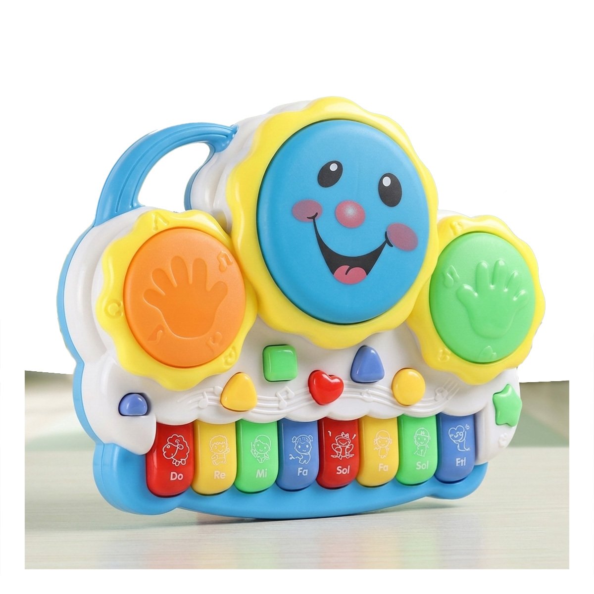 INSTRUMENTO PARA APRENDIZAJE MUSICAL SOL DRUM KEYBOARD VERDE Y NARANJA Y REGALO STICKER - 1