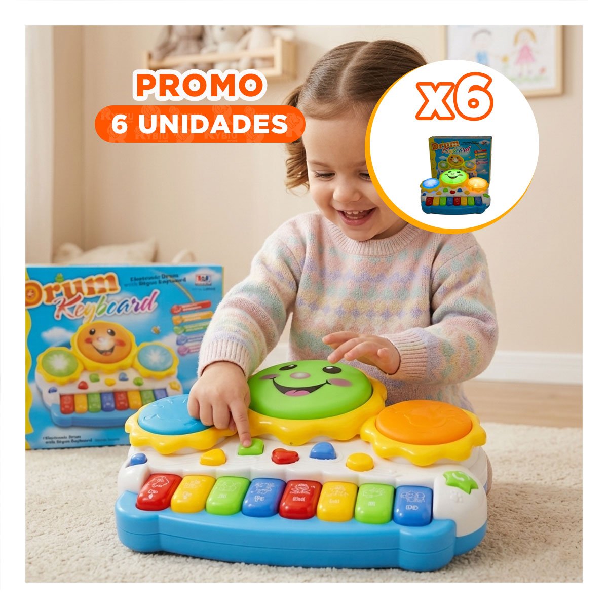 PACK6 PIANO CON MELODIAS SOL DRUM KEYBOARD AZUL Y NARANJA PARA JUEGO CREATIVO - 1