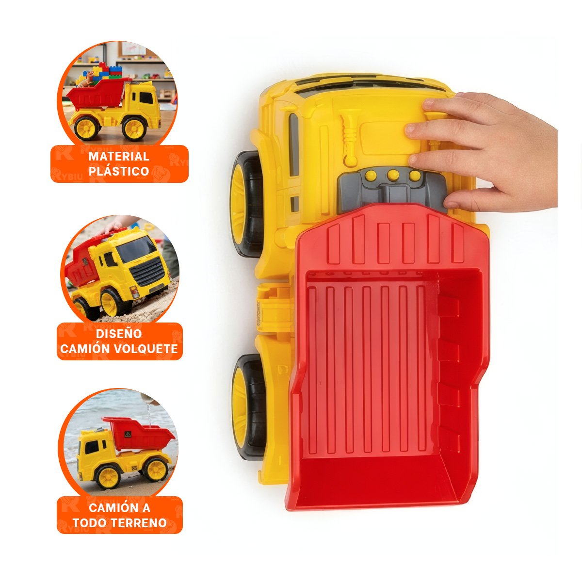VEHICULO DE CARGA PARA CONSTRUCCION 32X16,5X20 CM ROJO Y AMARILLO PARA NINOS Y PAPEL REGALO - 5