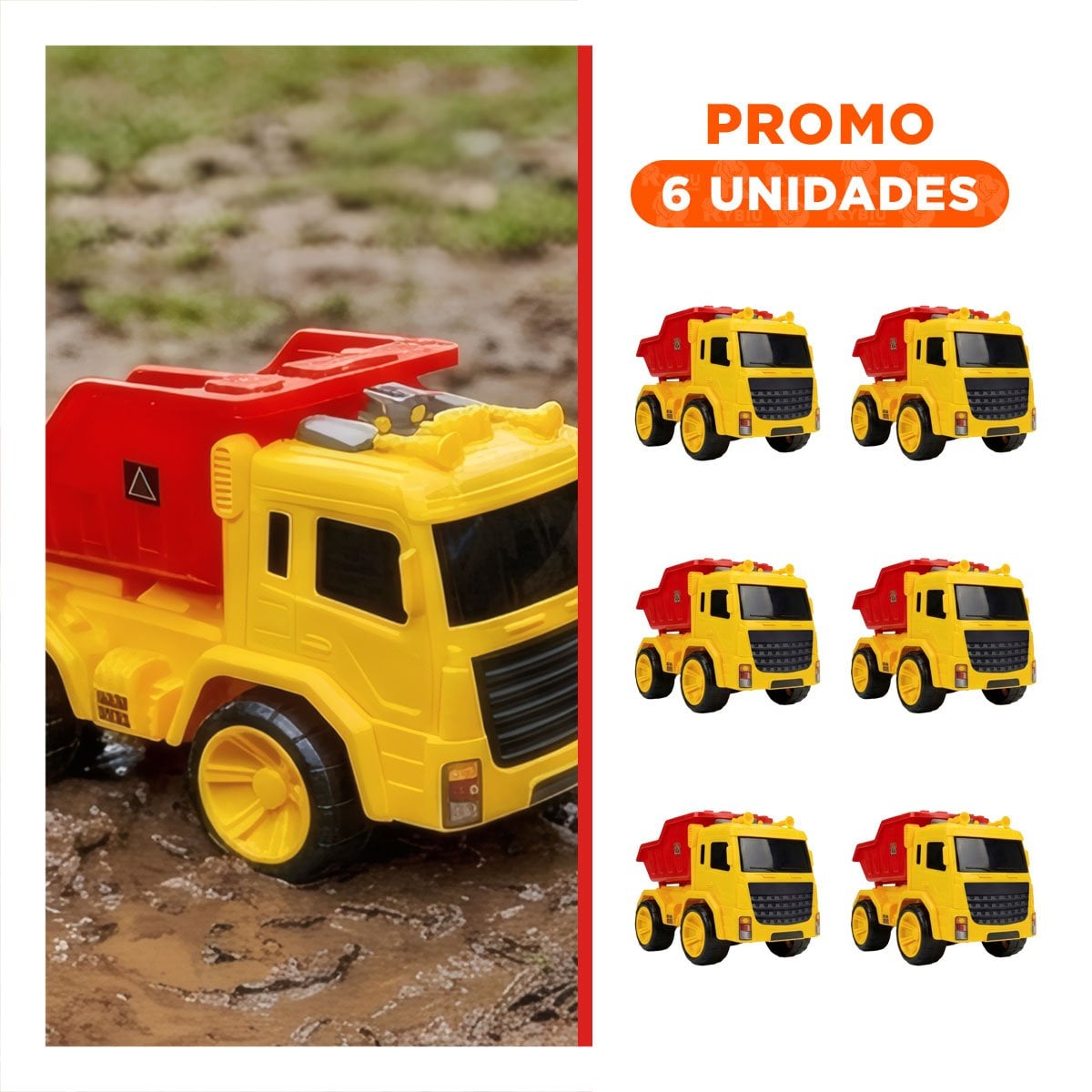 PACK6 JUGUETE DE CARGA PARA PATIO 32X16,5X20 CM ROJO Y AMARILLO RECREATIVO YREGALO STICKER - 1