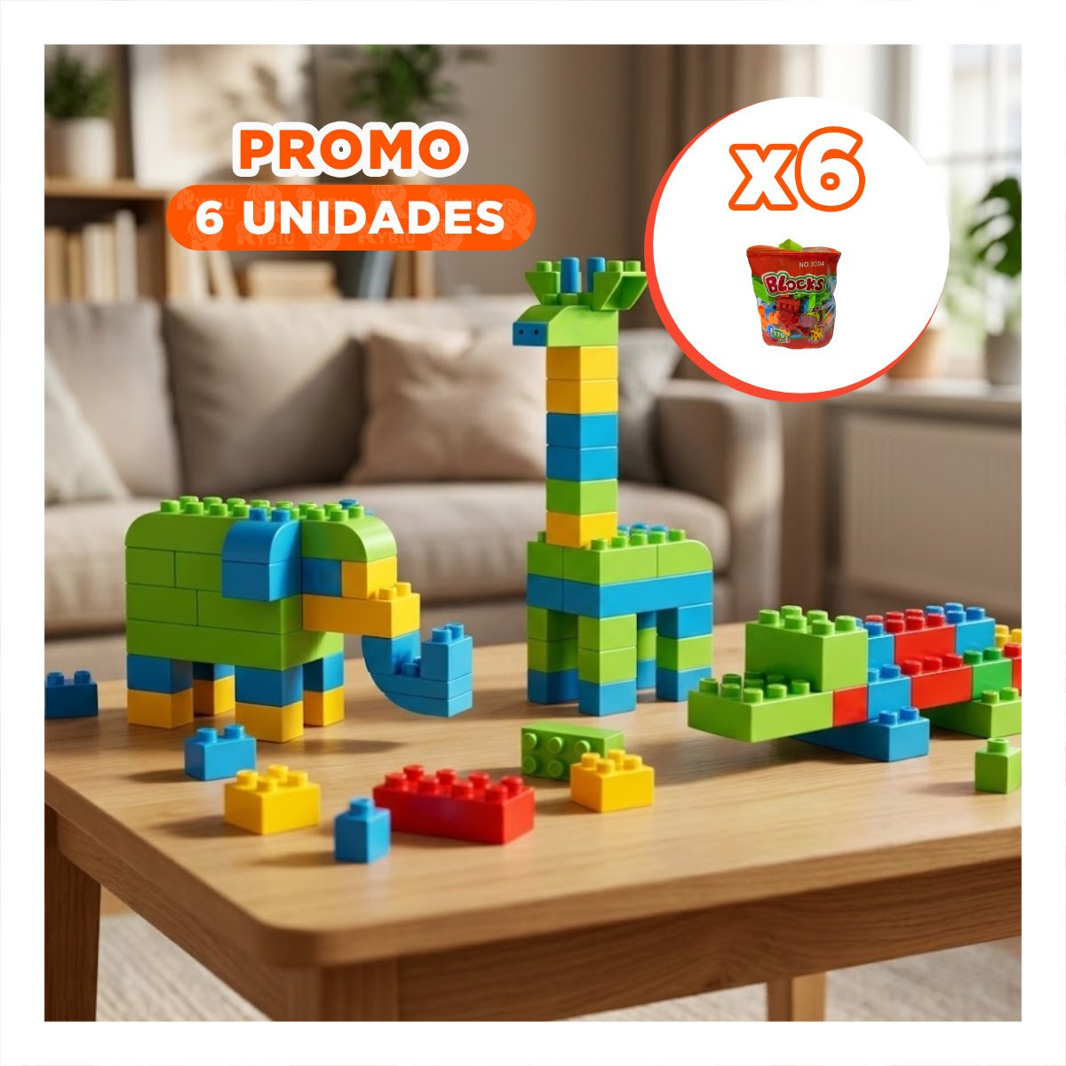 PACK6 BLOQUES DE ENSAMBLE 170 PIEZAS CON BOLSA MULTICOLOR NARANJA PARA PROYECTOS INFANTILES - 1