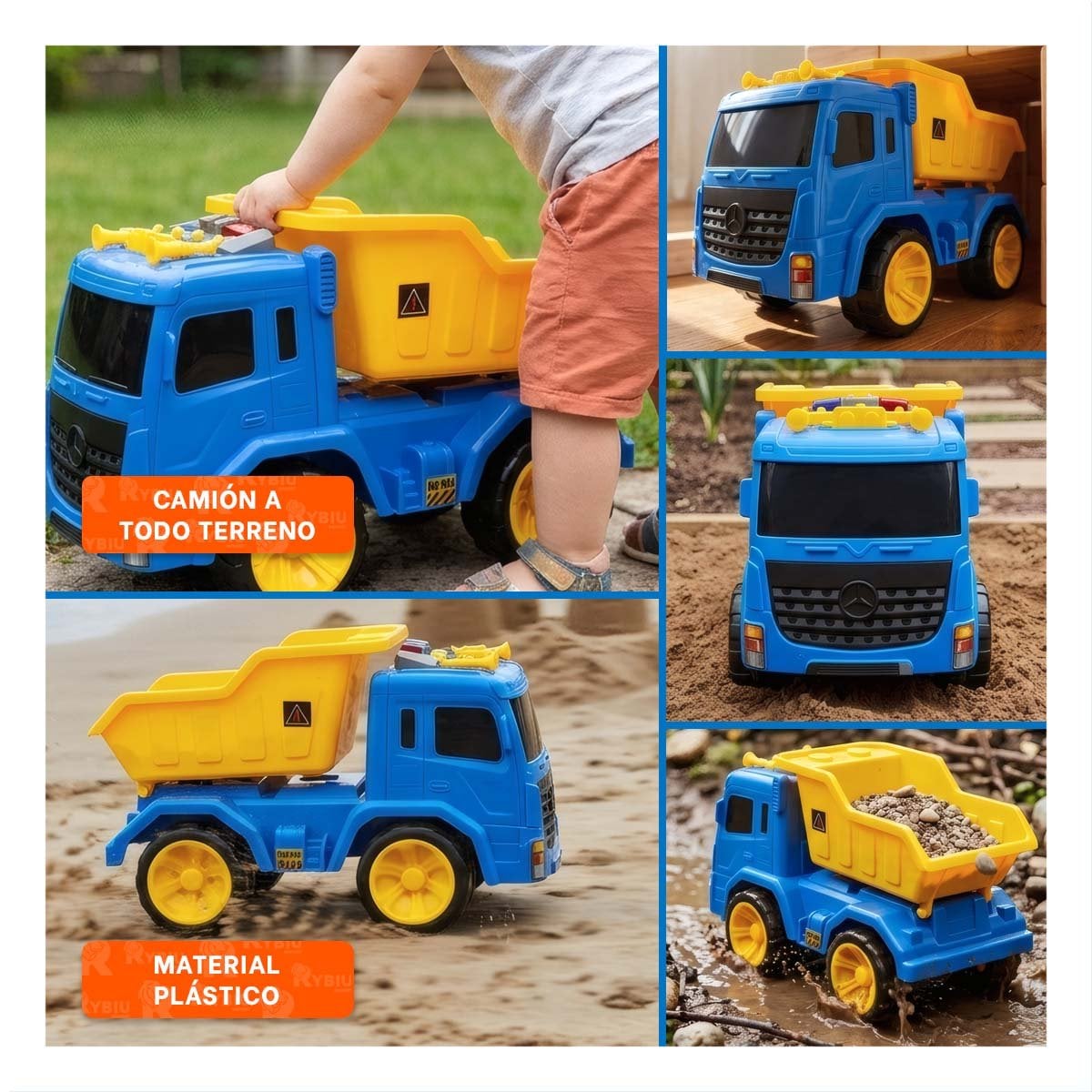 CAMION VOLQUETE DE CONSTRUCCION 32X16,5X20 CM AZUL Y AMARILLO PARA JUEGOS INFANTILES - 2