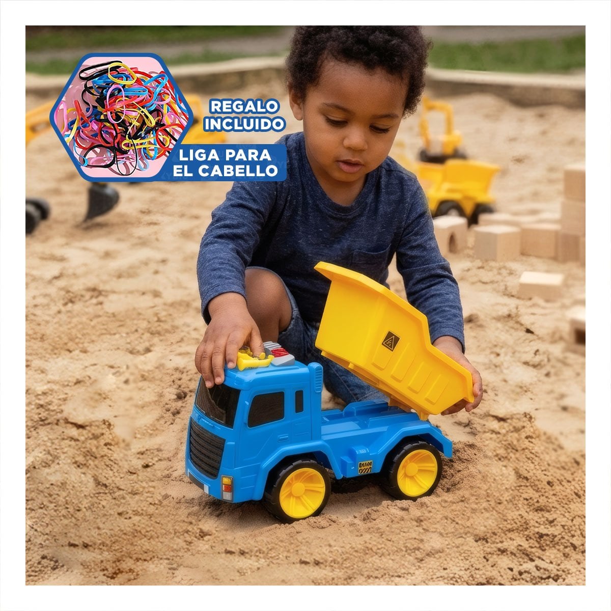 TRANSPORTADOR VOLQUETE INFANTIL 32X16,5X20 CM AZUL Y AMARILLO PARA DIVERSION Y LIGAS REGALO - 2