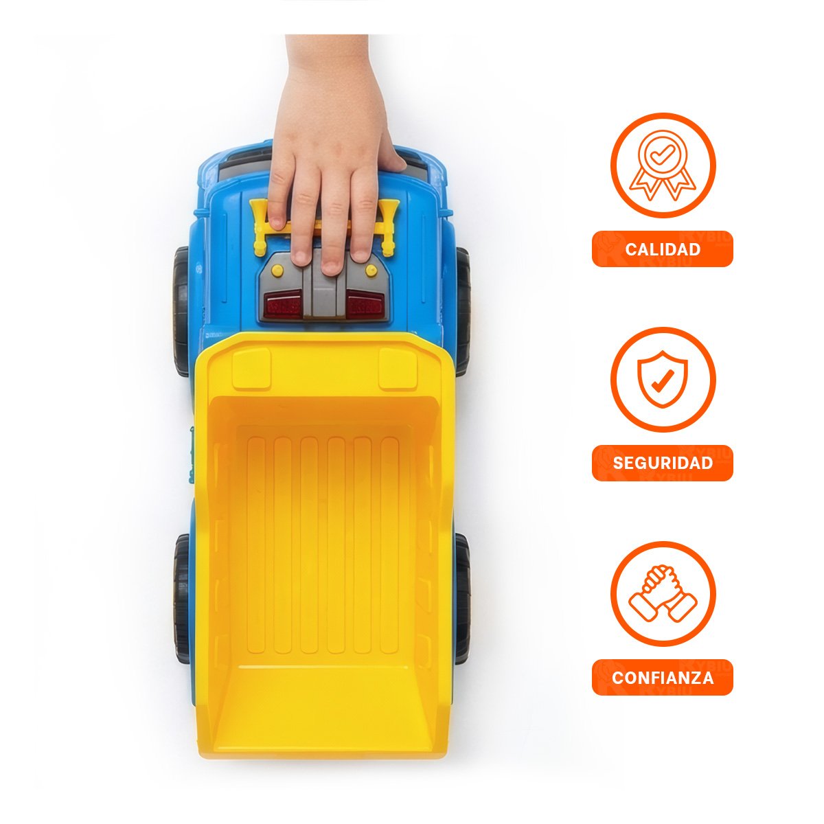 TRANSPORTADOR VOLQUETE INFANTIL 32X16,5X20 CM AZUL Y AMARILLO PARA DIVERSION Y LIGAS REGALO - 5