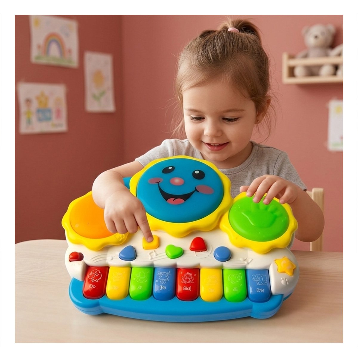 PACK4 INSTRUMENTO CON FUNCIONES MUSICALES SOL DRUM KEYBOARD VERDE Y NARANJA YREGALO STICKER - 5