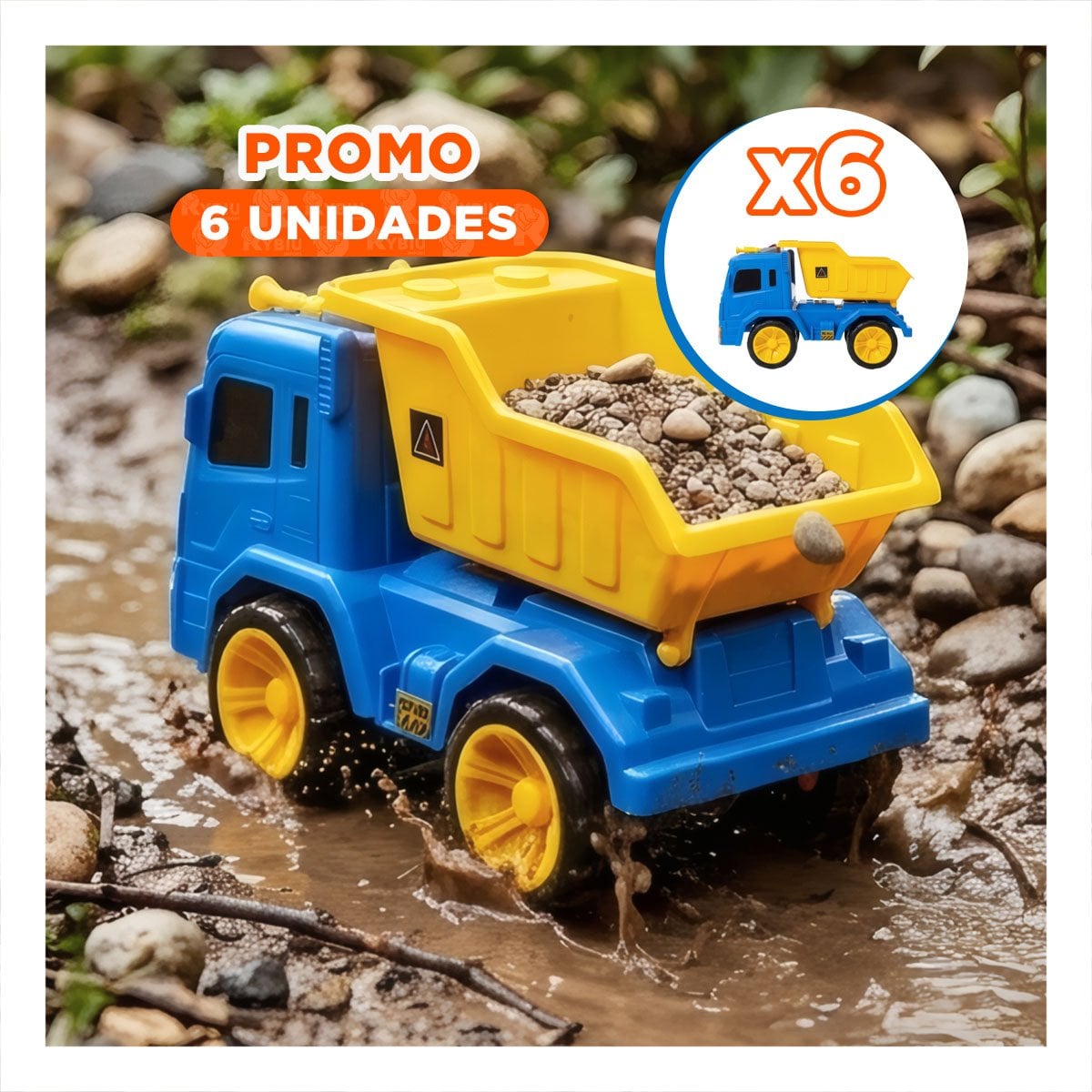 PACK6 CAMION DE CONSTRUCCION PARA PATIO 32X16,5X20 CM AZUL Y AMARILLO INFANTIL - 1