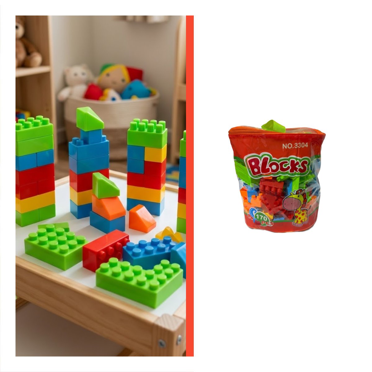BLOQUES DIDACTICOS 170 PIEZAS CON BOLSA MULTICOLOR NARANJA PARA EXPLORAR CREACIONES Y STICKY - 5