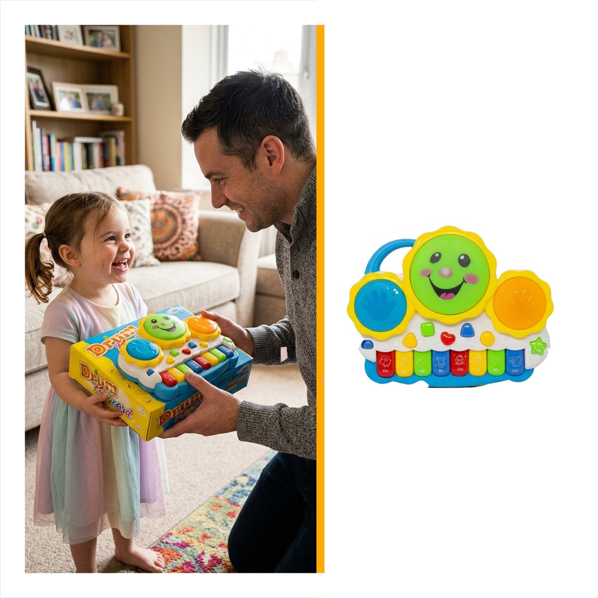 PACK6 INSTRUMENTO INFANTIL PARA JUEGOS MUSICALES SOL DRUM AZUL Y NARANJA YREGALO STICKER - 2