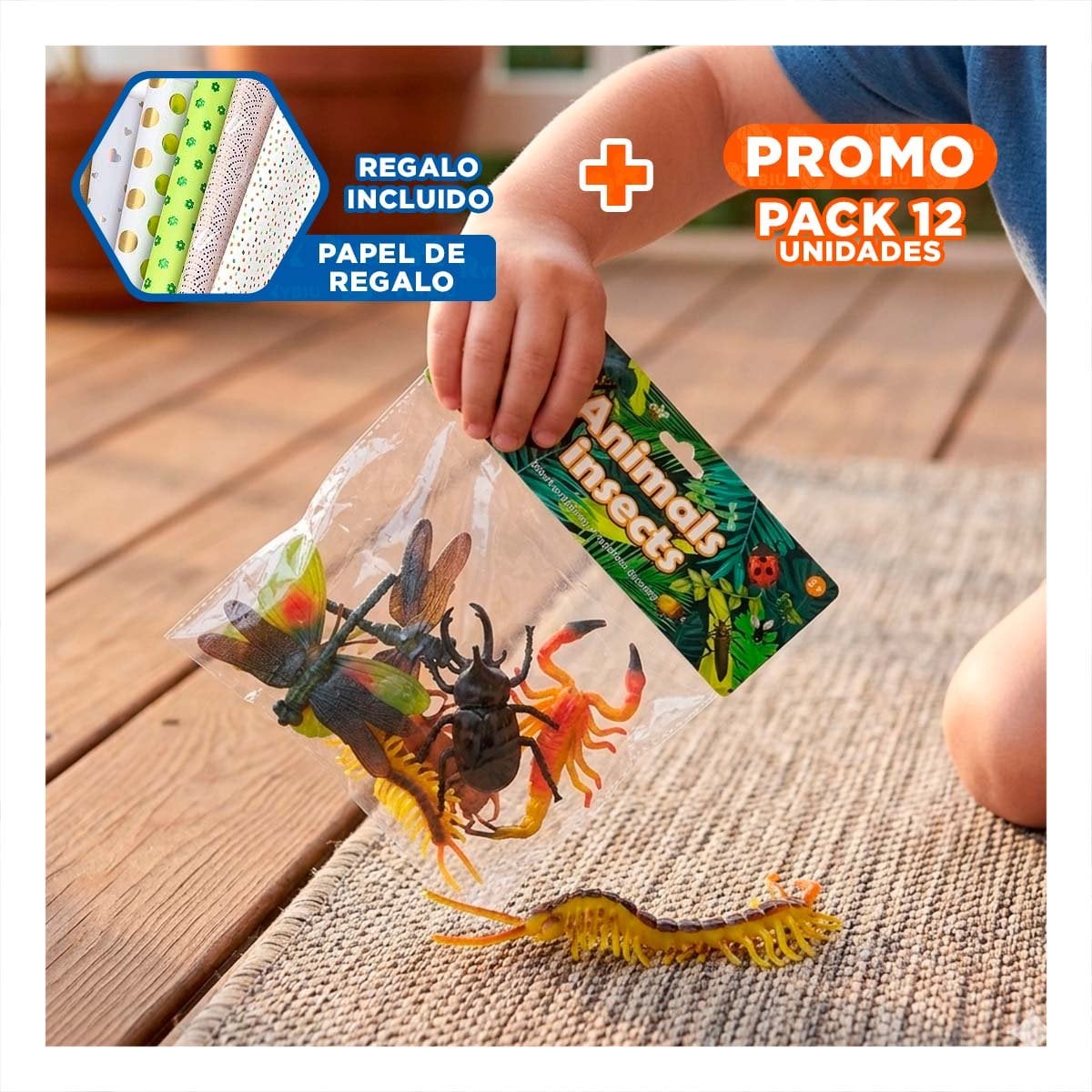 PACK12 PAQUETE DIDACTICO DE ANIMALES INSECTOS 6 PZS PARA APRENDIZAJE INFANTIL YPAPEL REGALO - 1