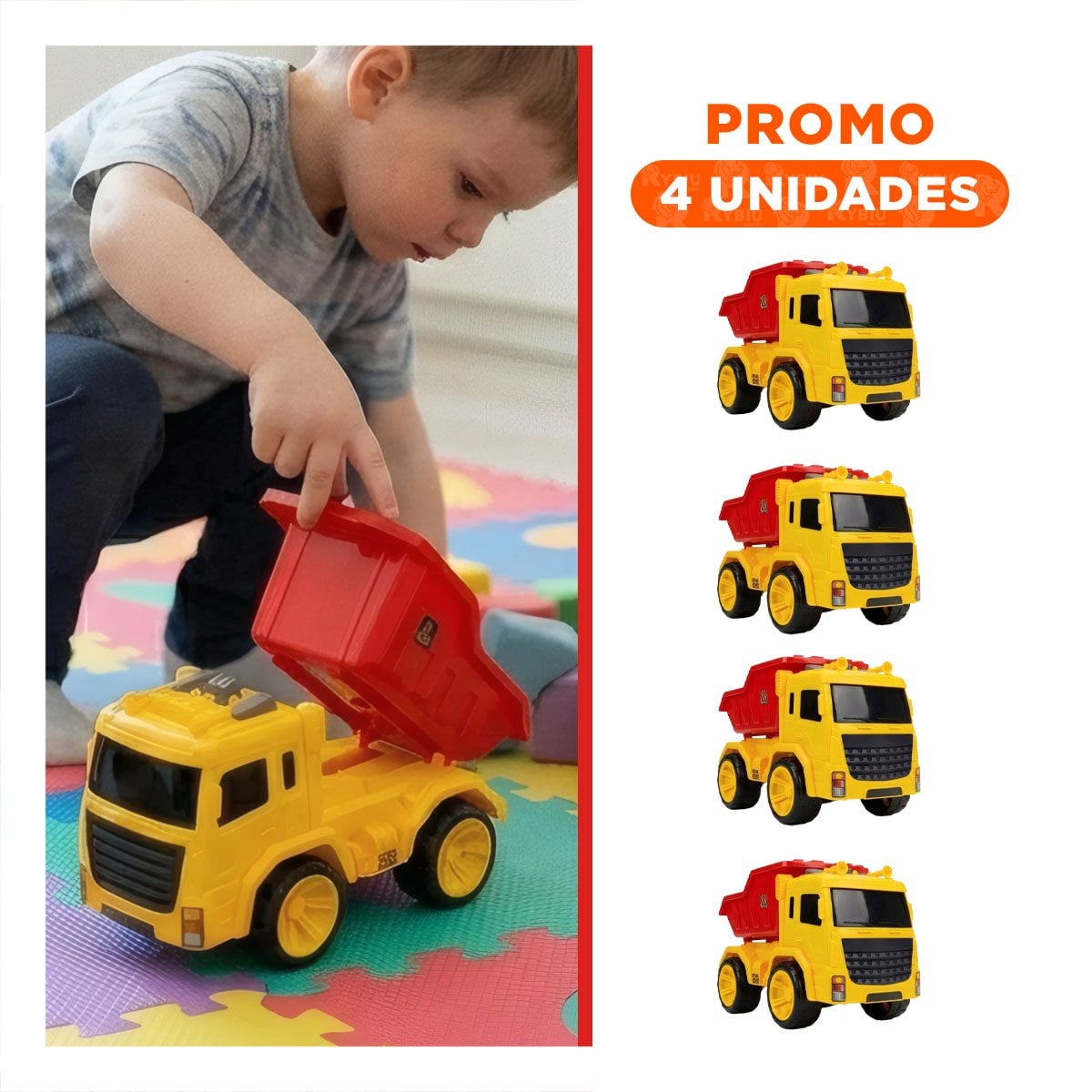 PACK4 CAMION DE CARGA PESADA 32X16,5X20 CM ROJO Y AMARILLO PARA DIVERSION INFANTIL - 1