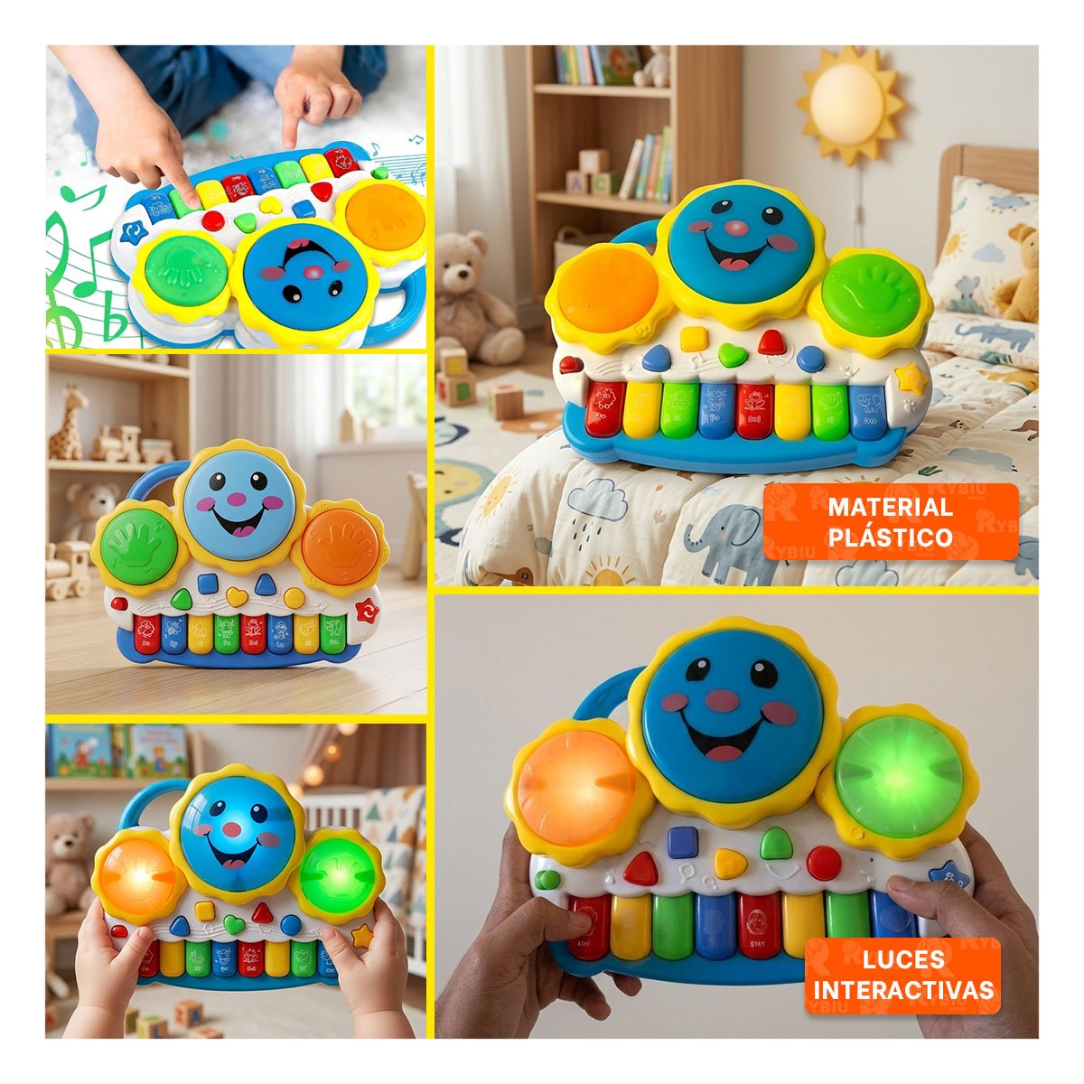 PIANO ELECTRONICO INFANTIL SOL DRUM KEYBOARD VERDE Y NARANJA PARA CASA Y STICKY - 2